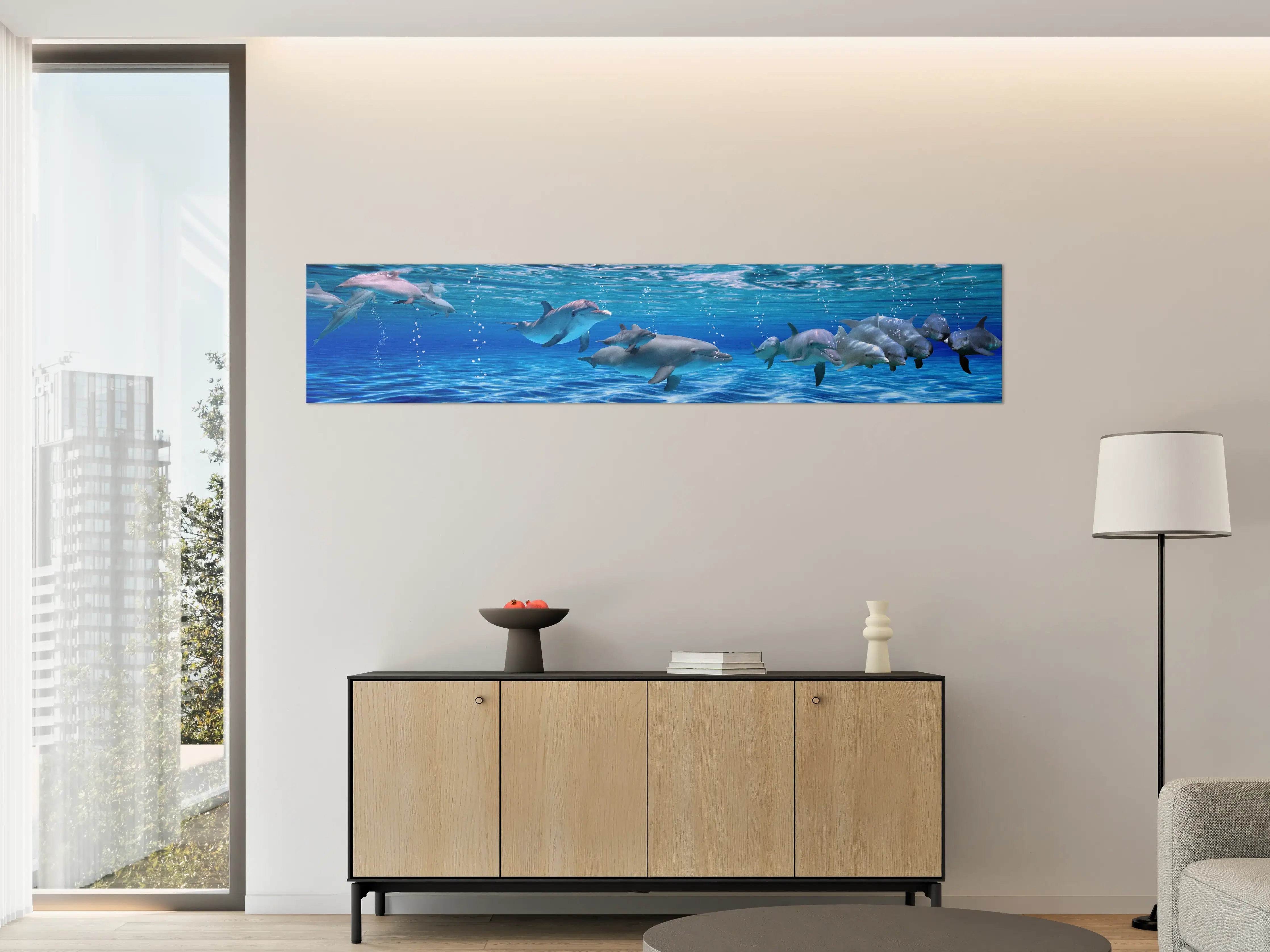 Große Wandbilder - Panorama der schwimmenden Delphine