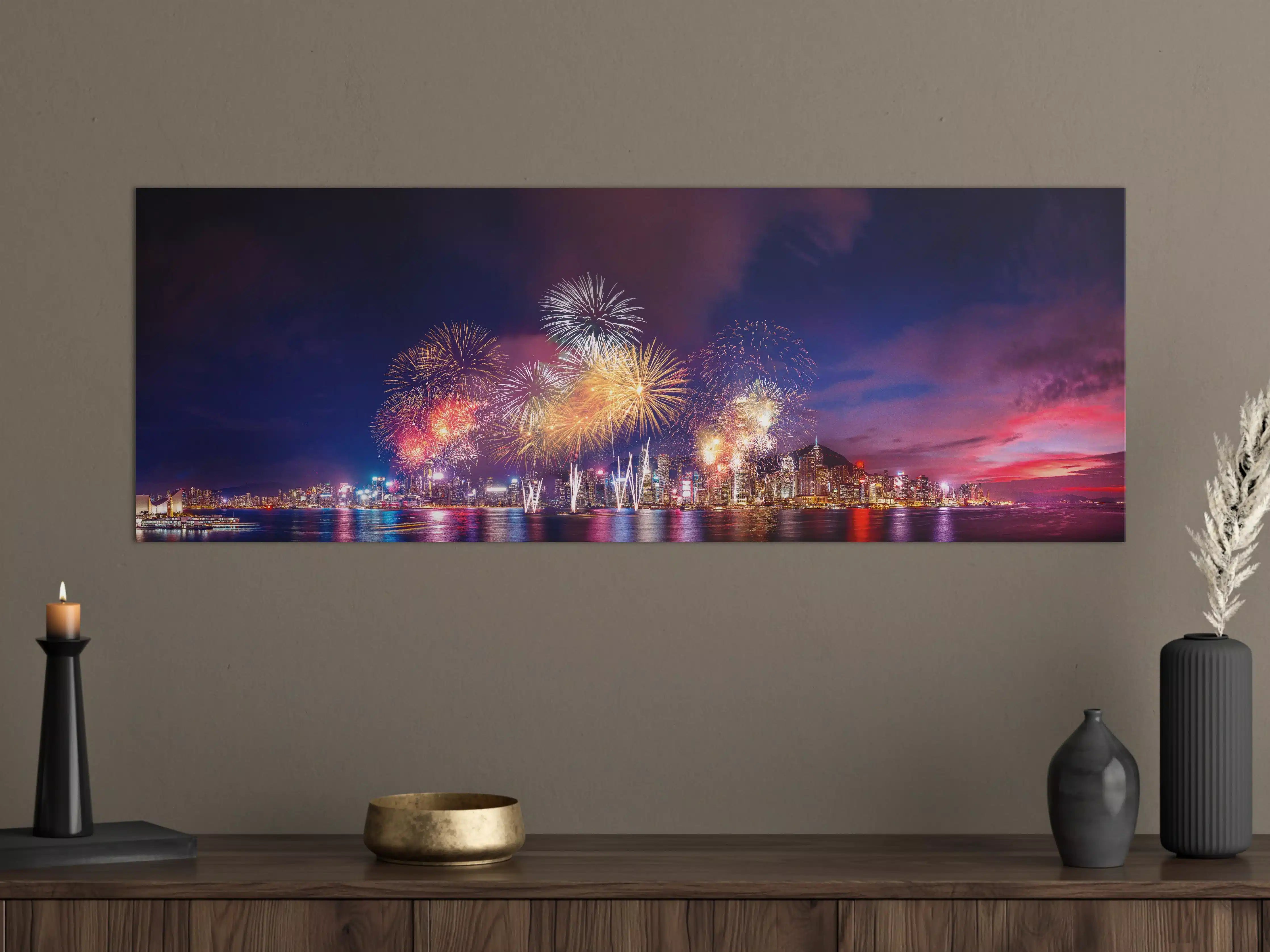 Große Wandbilder - Panorama von Hongkong - Feuerwerk