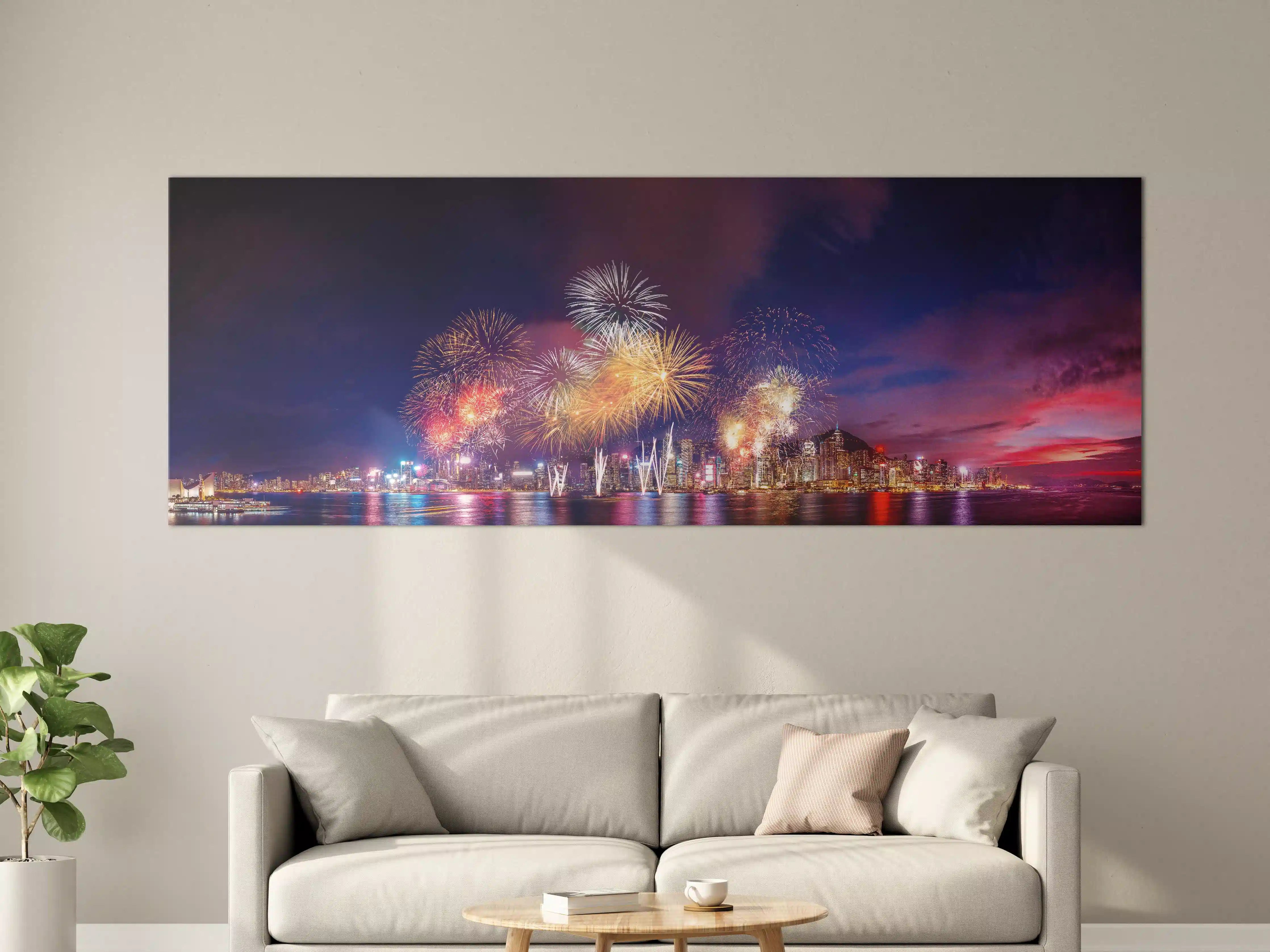 Große Wandbilder - Panorama von Hongkong - Feuerwerk
