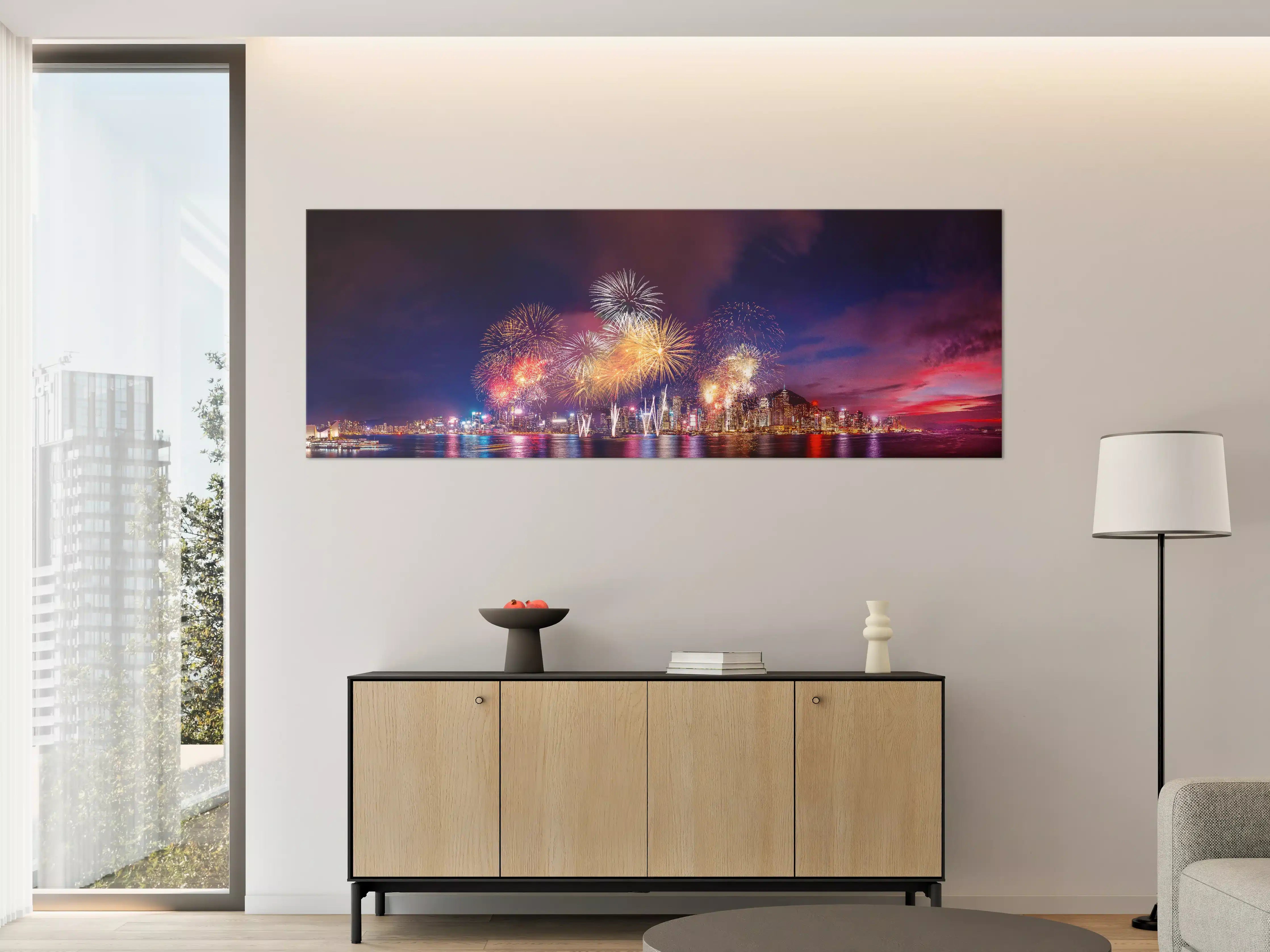 Große Wandbilder - Panorama von Hongkong - Feuerwerk