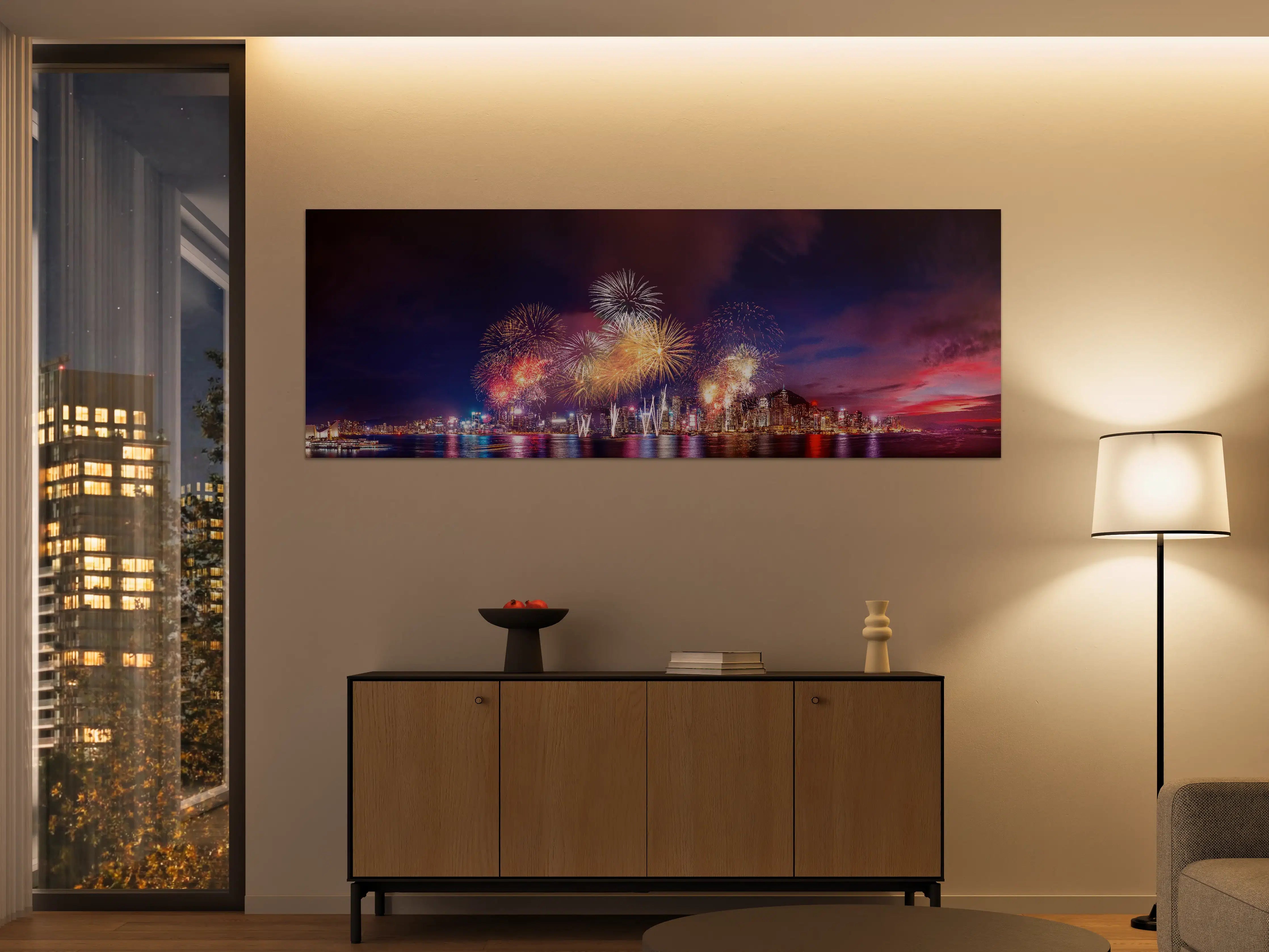 Große Wandbilder - Panorama von Hongkong - Feuerwerk