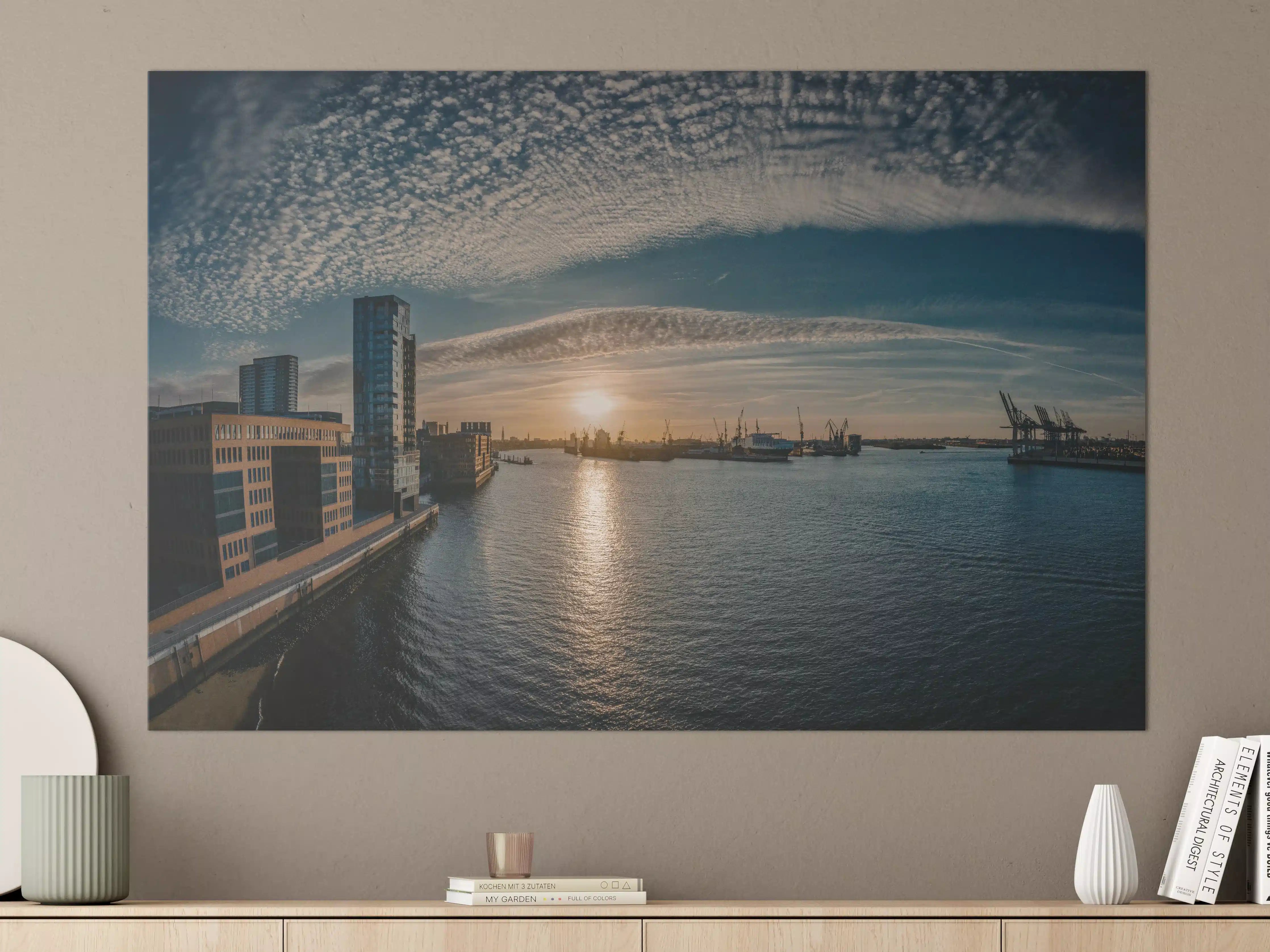 Große Wandbilder - Panoramablick Hamburg bei Sonnenuntergang
