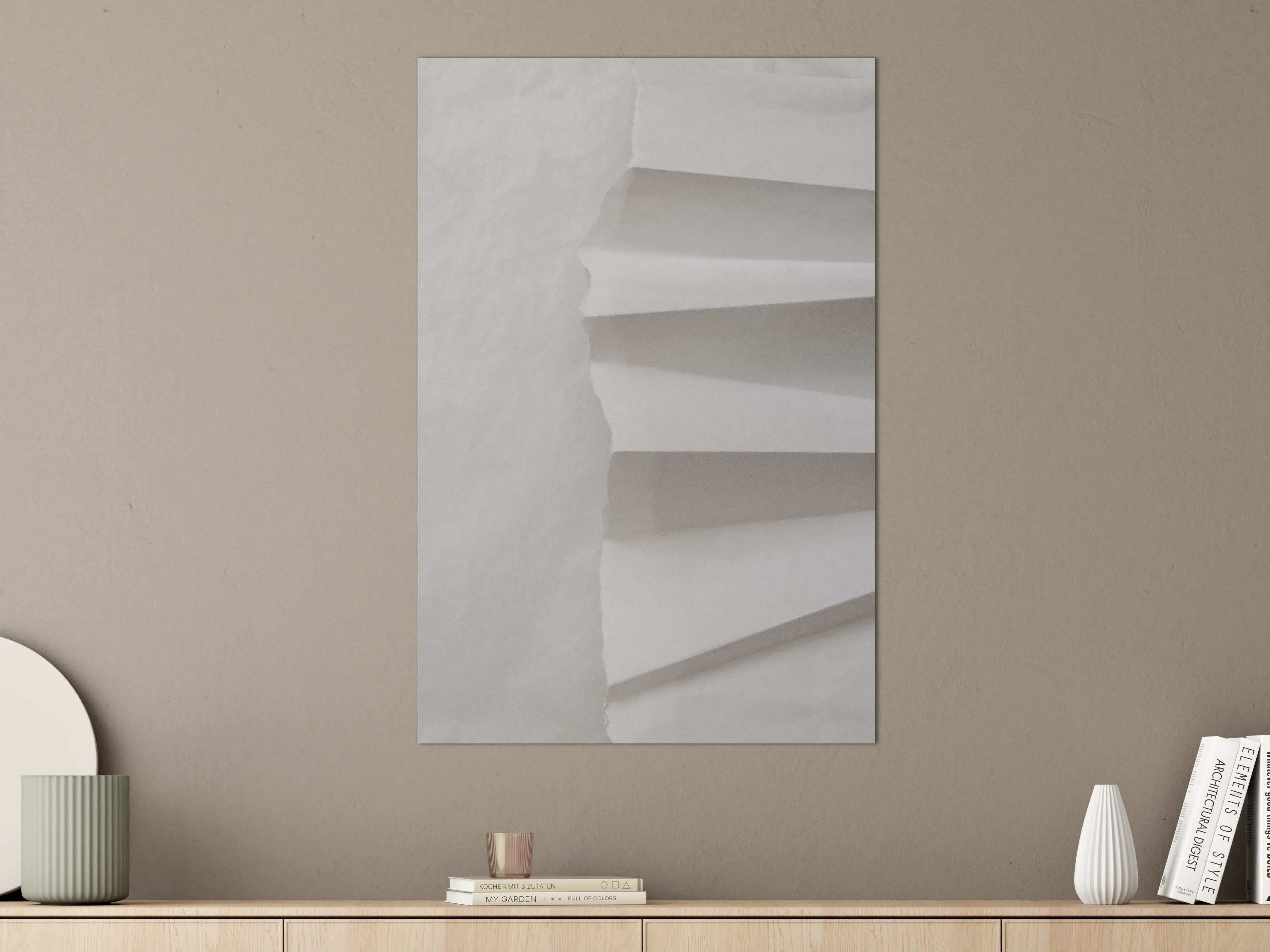 Große Wandbilder - Papier-Collage in Weiß und Grau