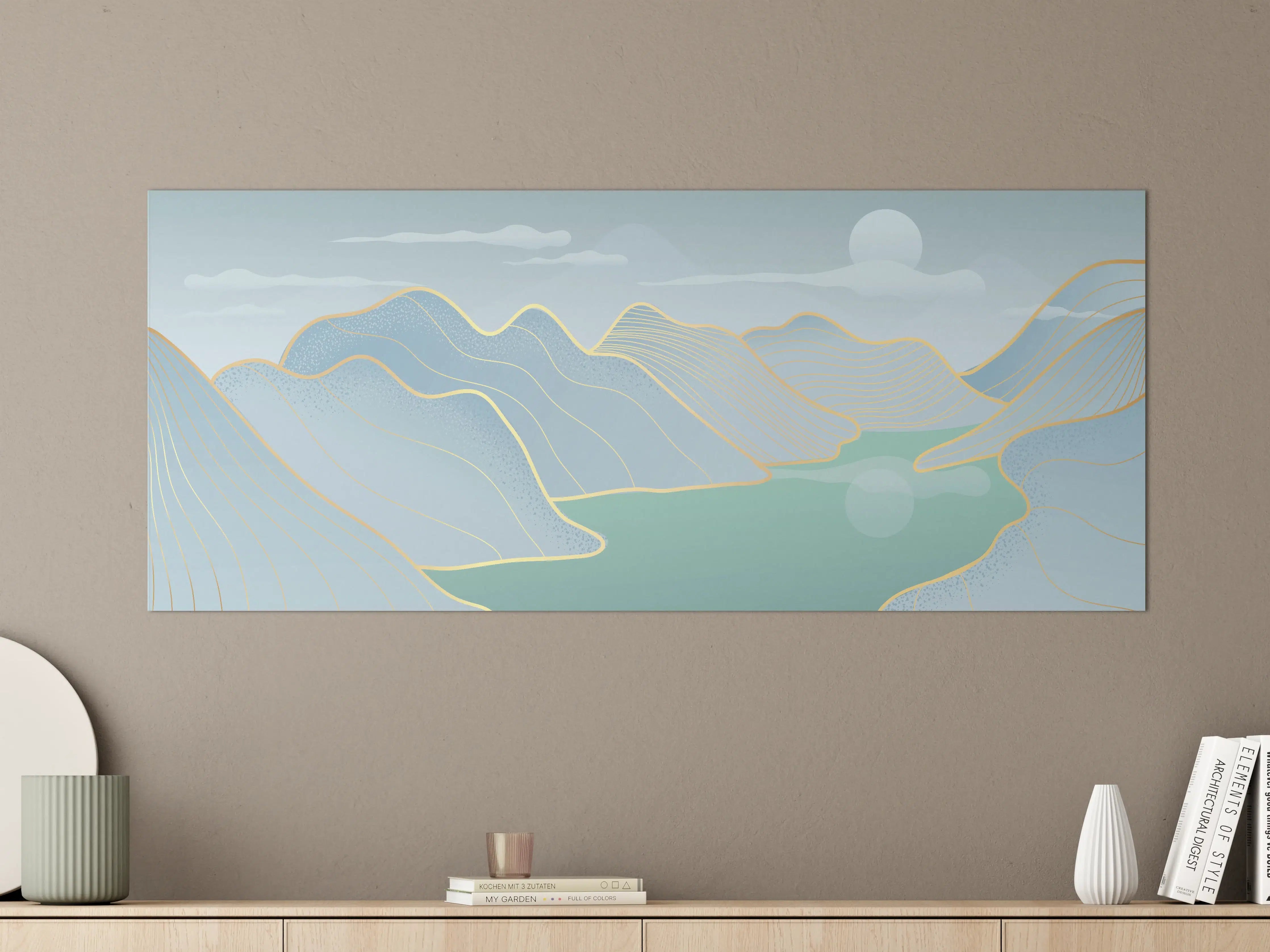 Große Wandbilder - Pastell Berge und See Panorama