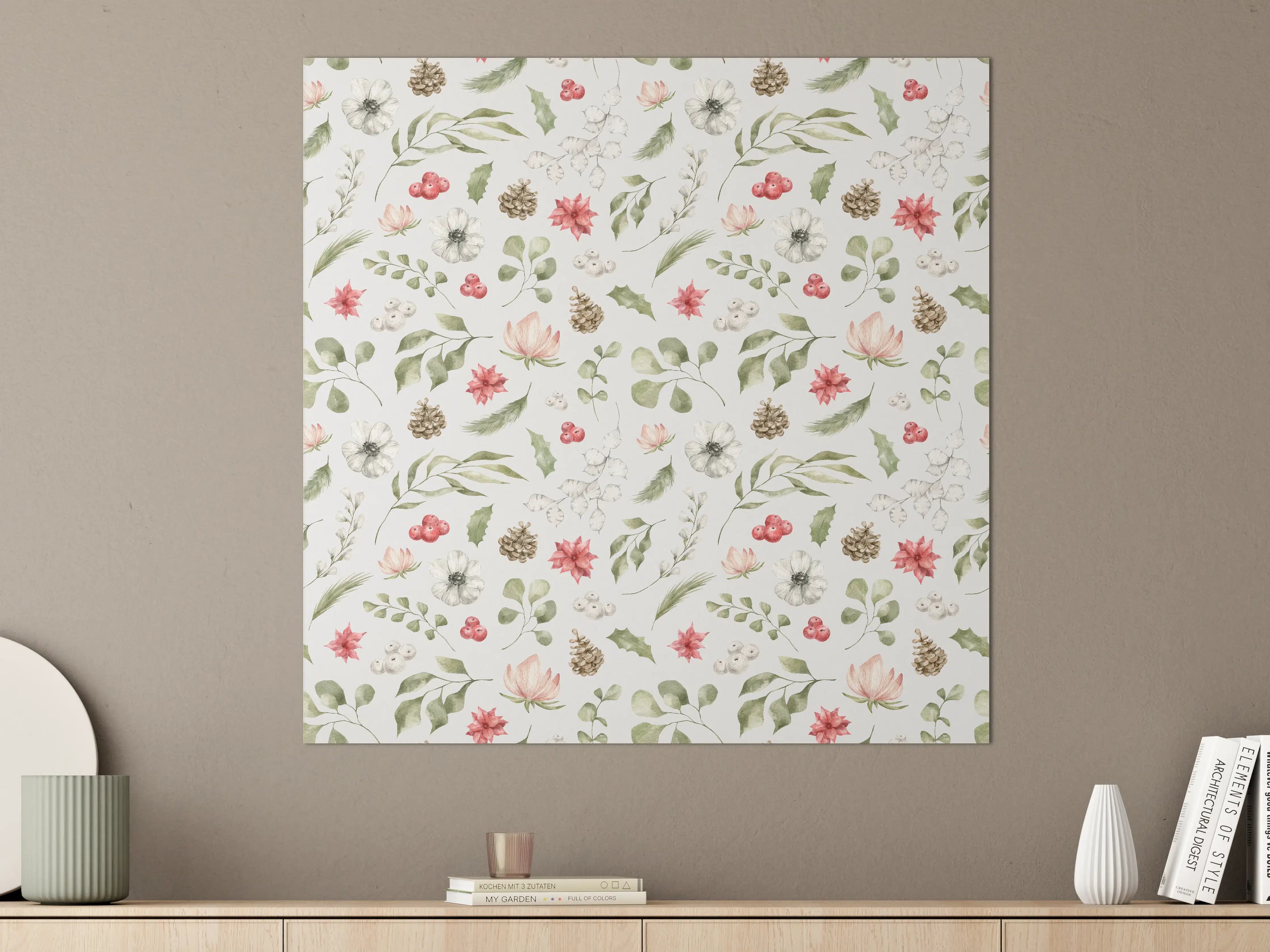 Große Wandbilder - Pastell Blumenmuster Weiß-Grün-Rosa