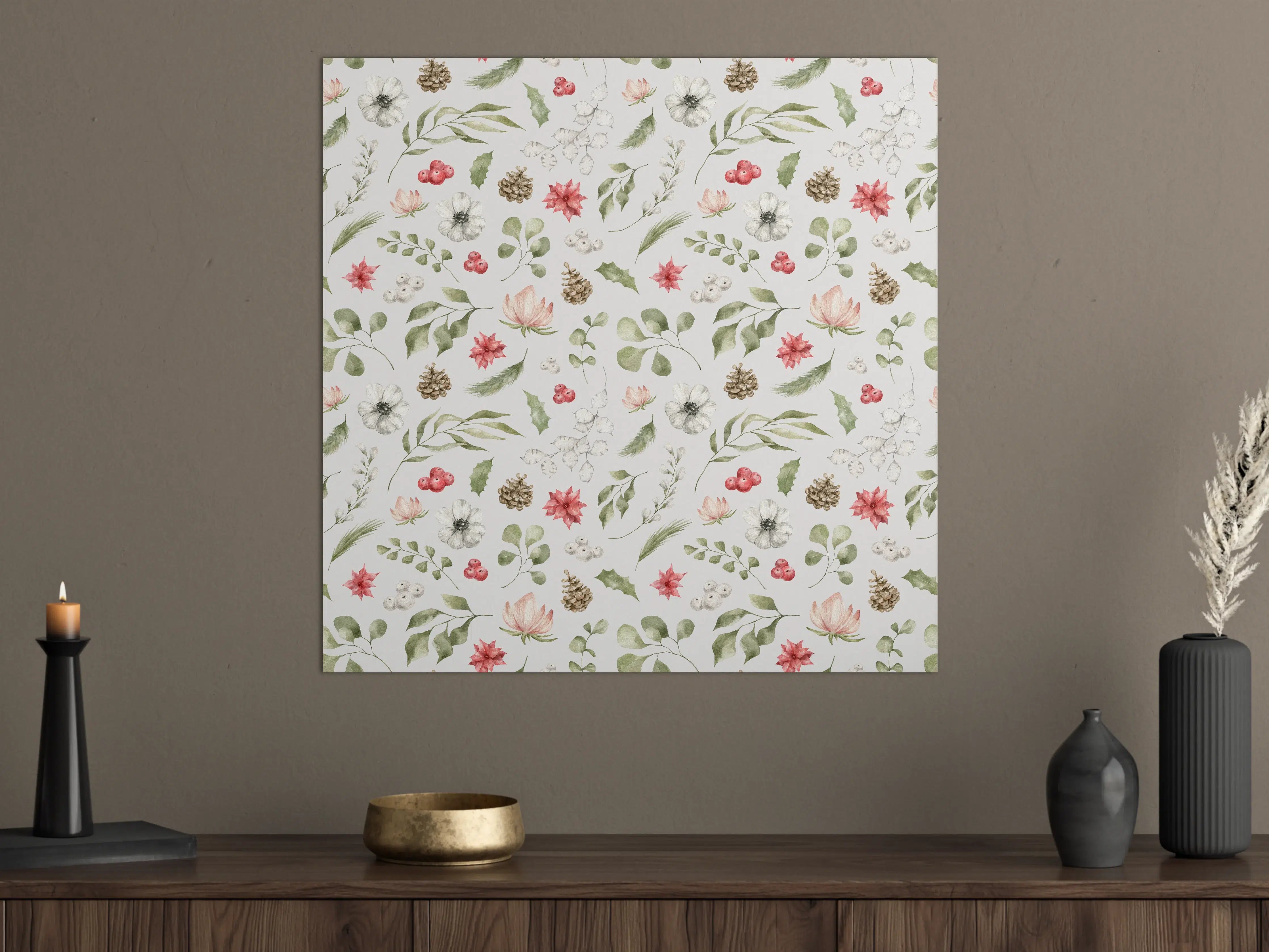 Große Wandbilder - Pastell Blumenmuster Weiß-Grün-Rosa