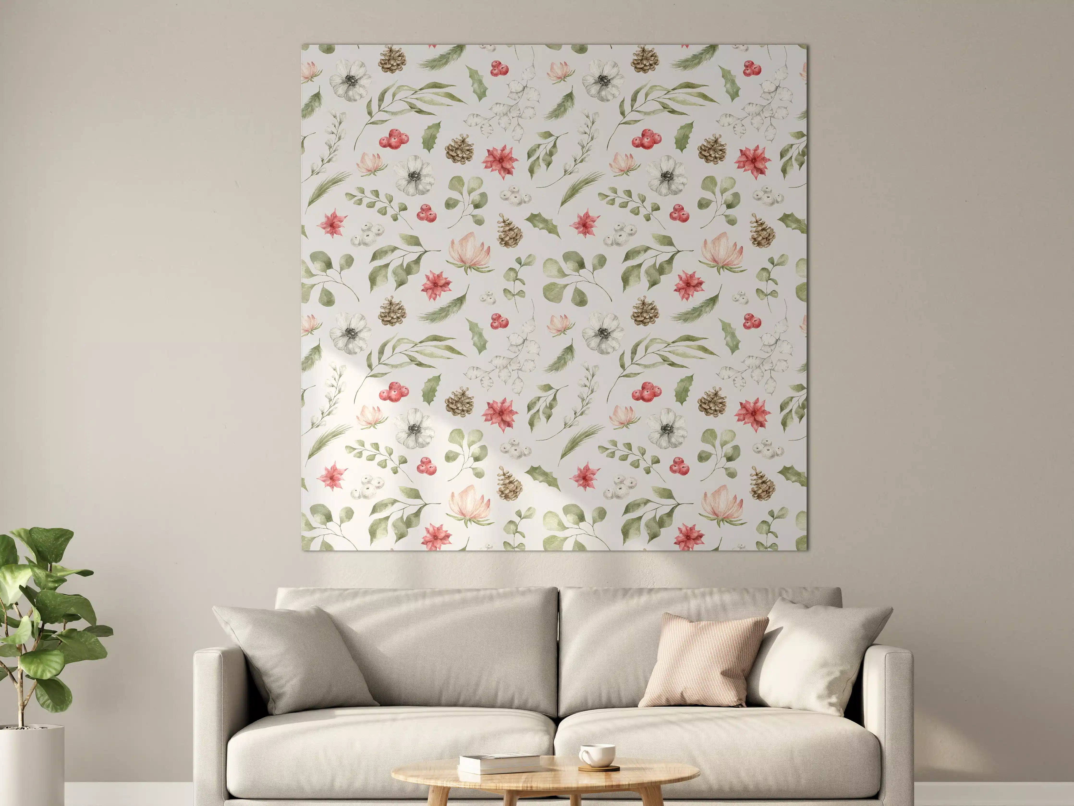 Große Wandbilder - Pastell Blumenmuster Weiß-Grün-Rosa