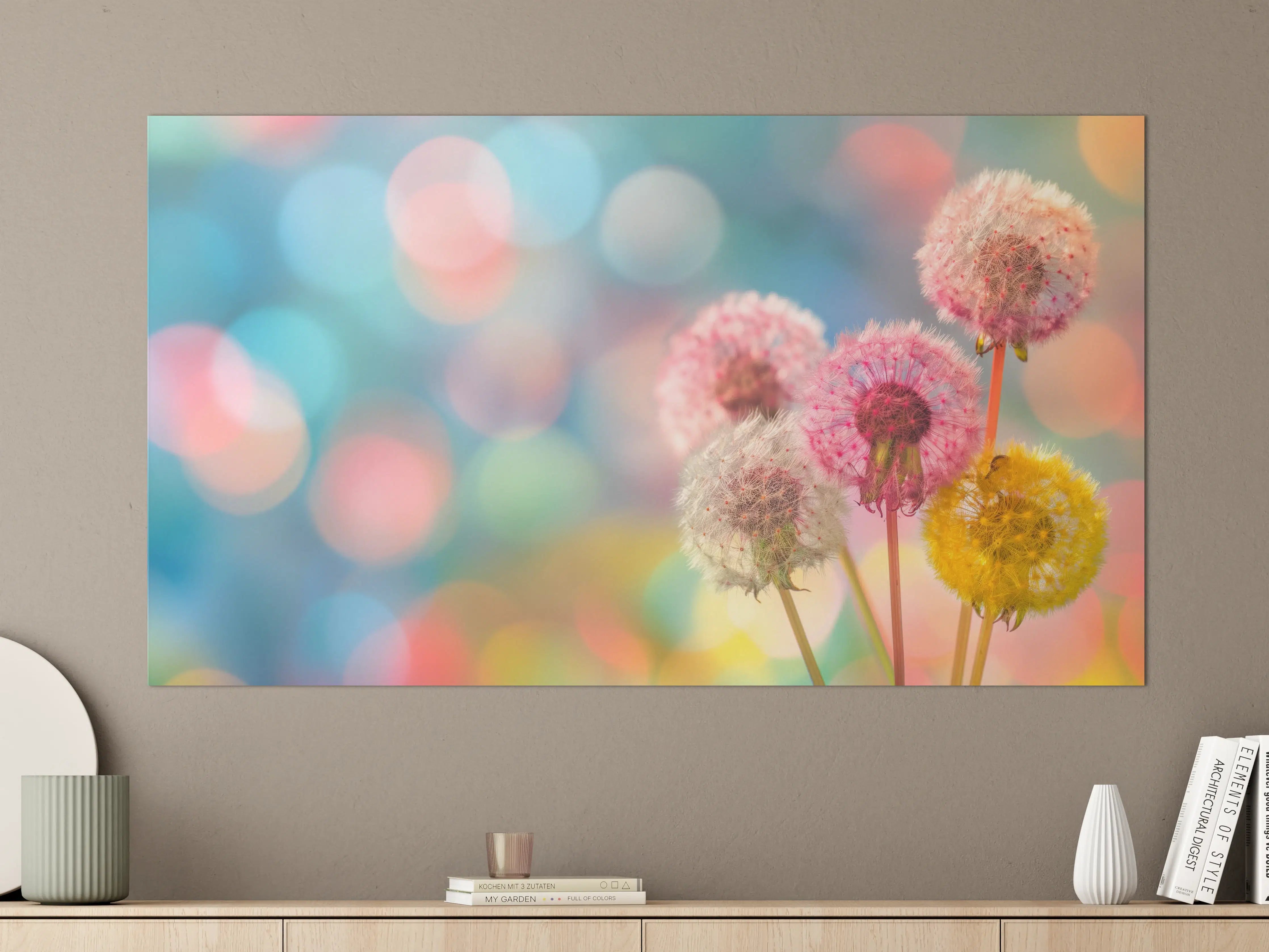 Große Wandbilder - Pastell-Pusteblumen im Bokeh