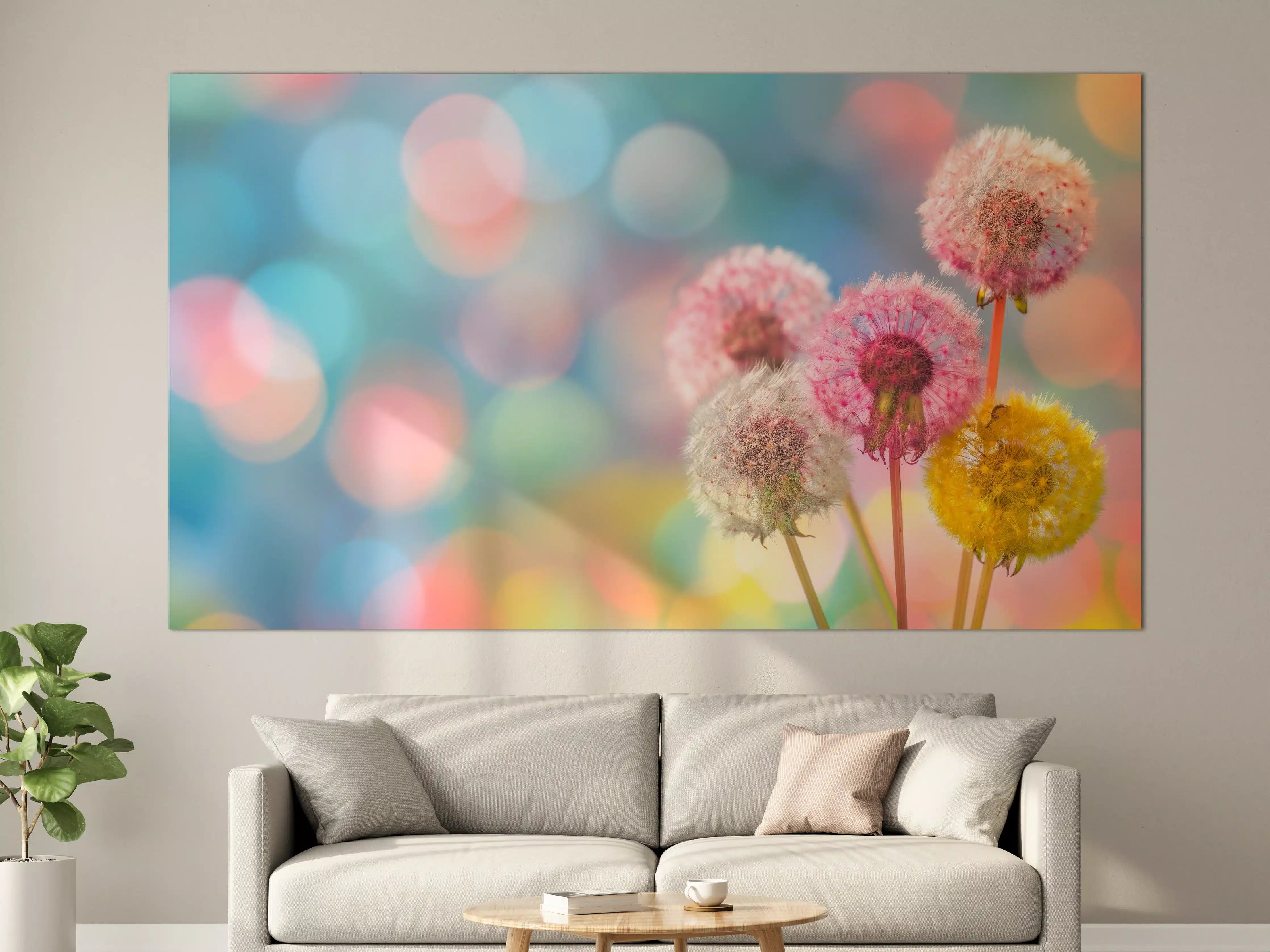 Große Wandbilder - Pastell-Pusteblumen im Bokeh