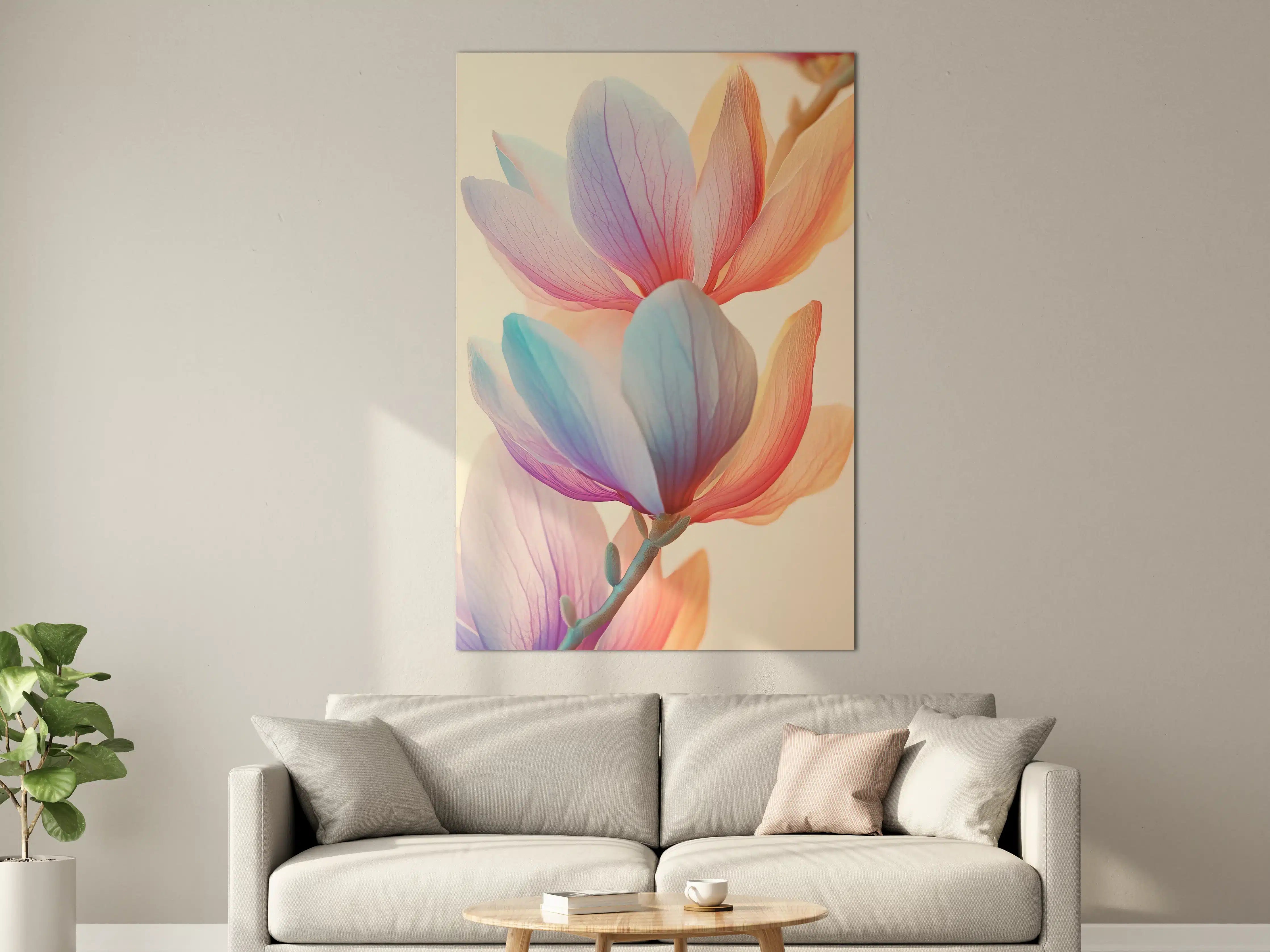 Große Wandbilder - Pastellfarbene Blumen in zartem Licht