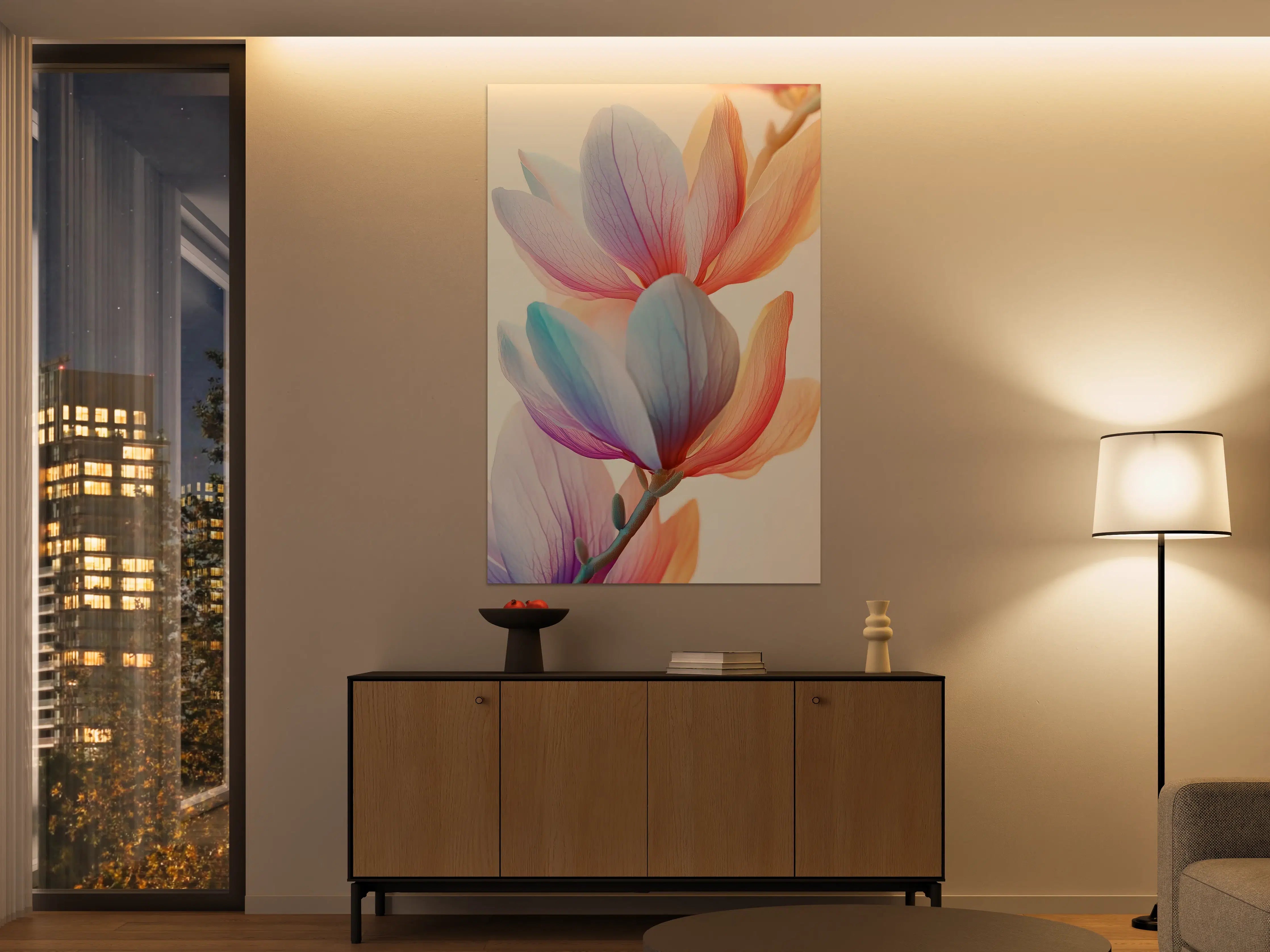 Große Wandbilder - Pastellfarbene Blumen in zartem Licht
