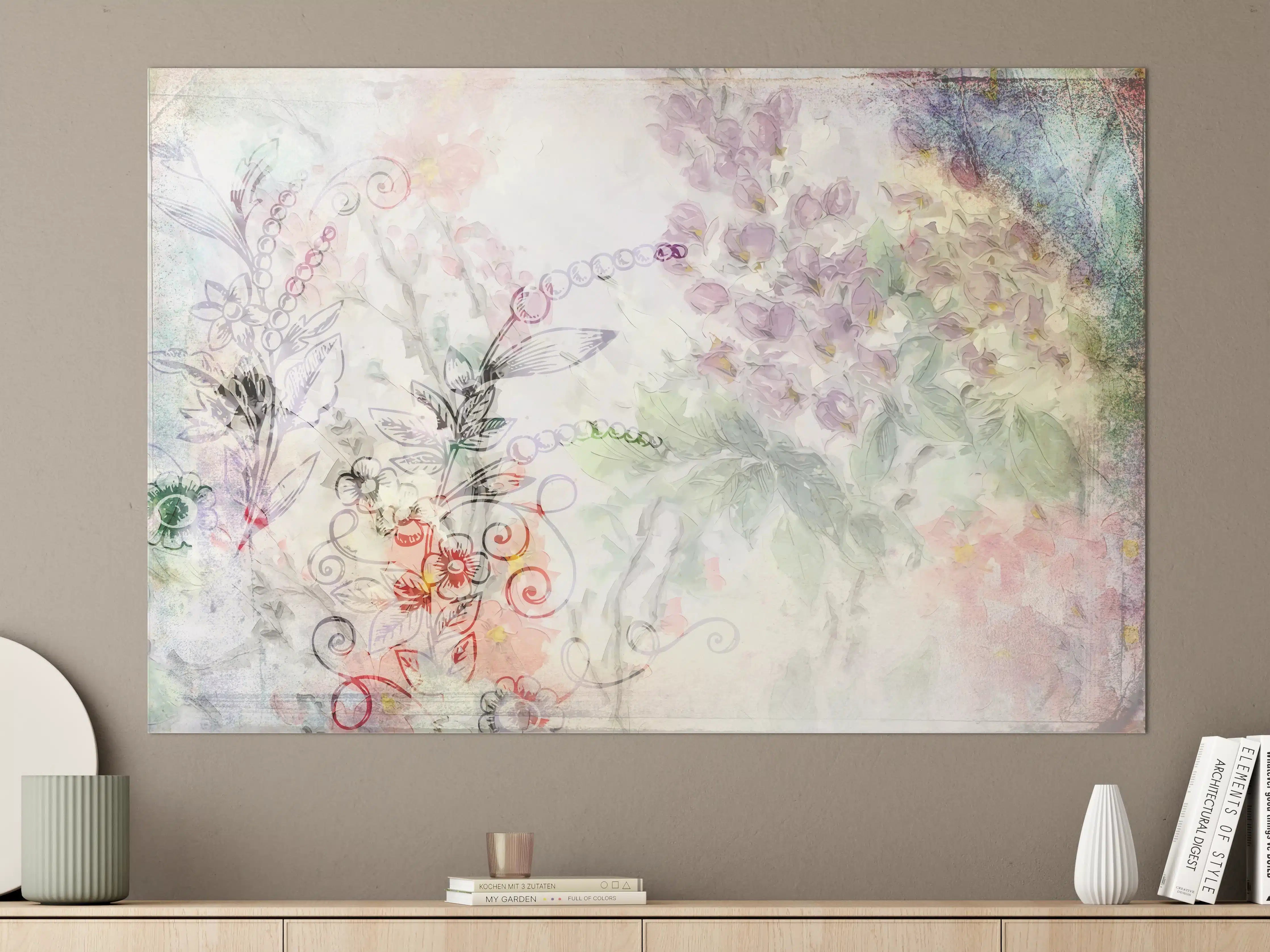 Große Wandbilder - Pastellfarbene Blumenillustration