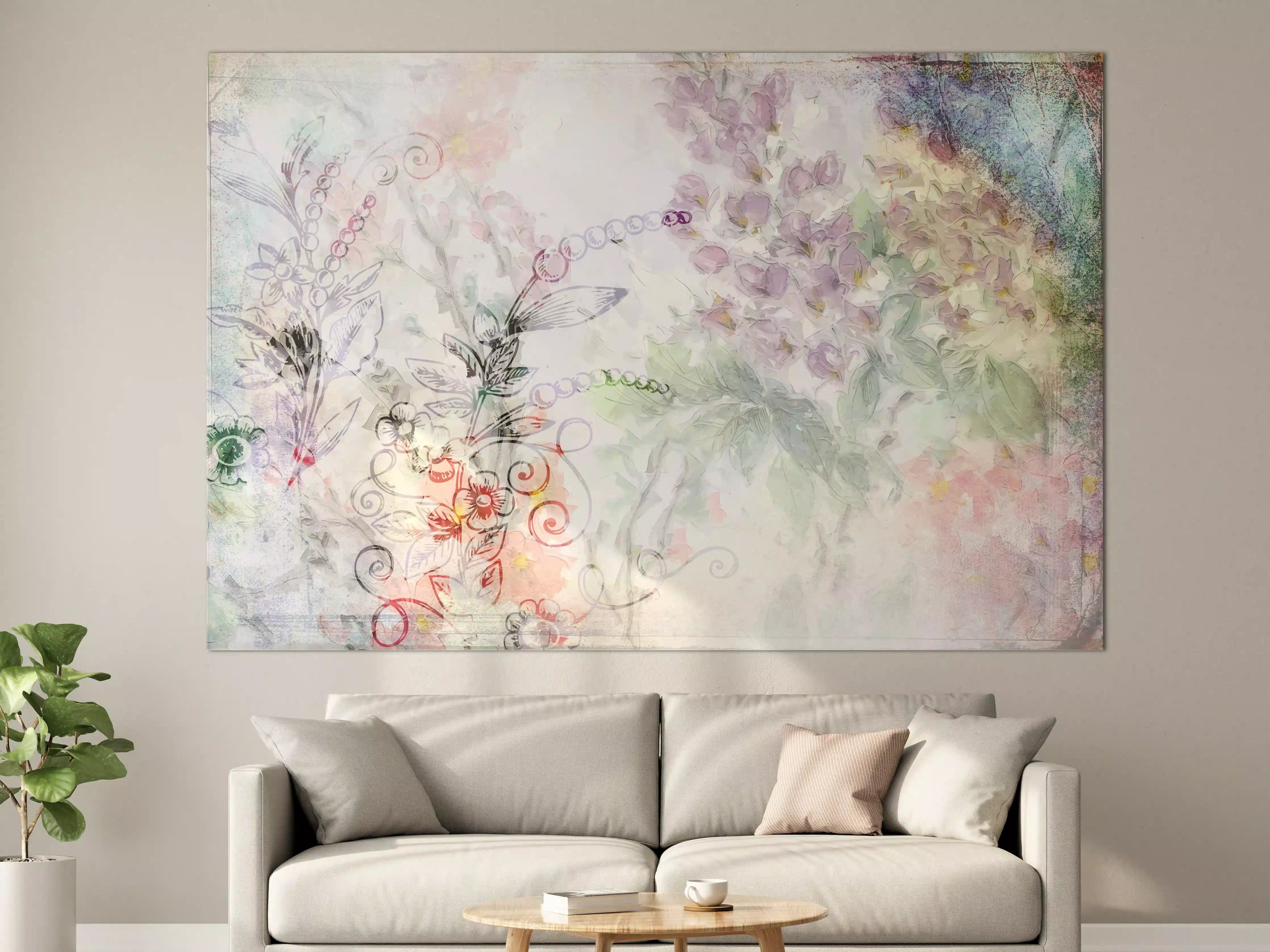 Große Wandbilder - Pastellfarbene Blumenillustration