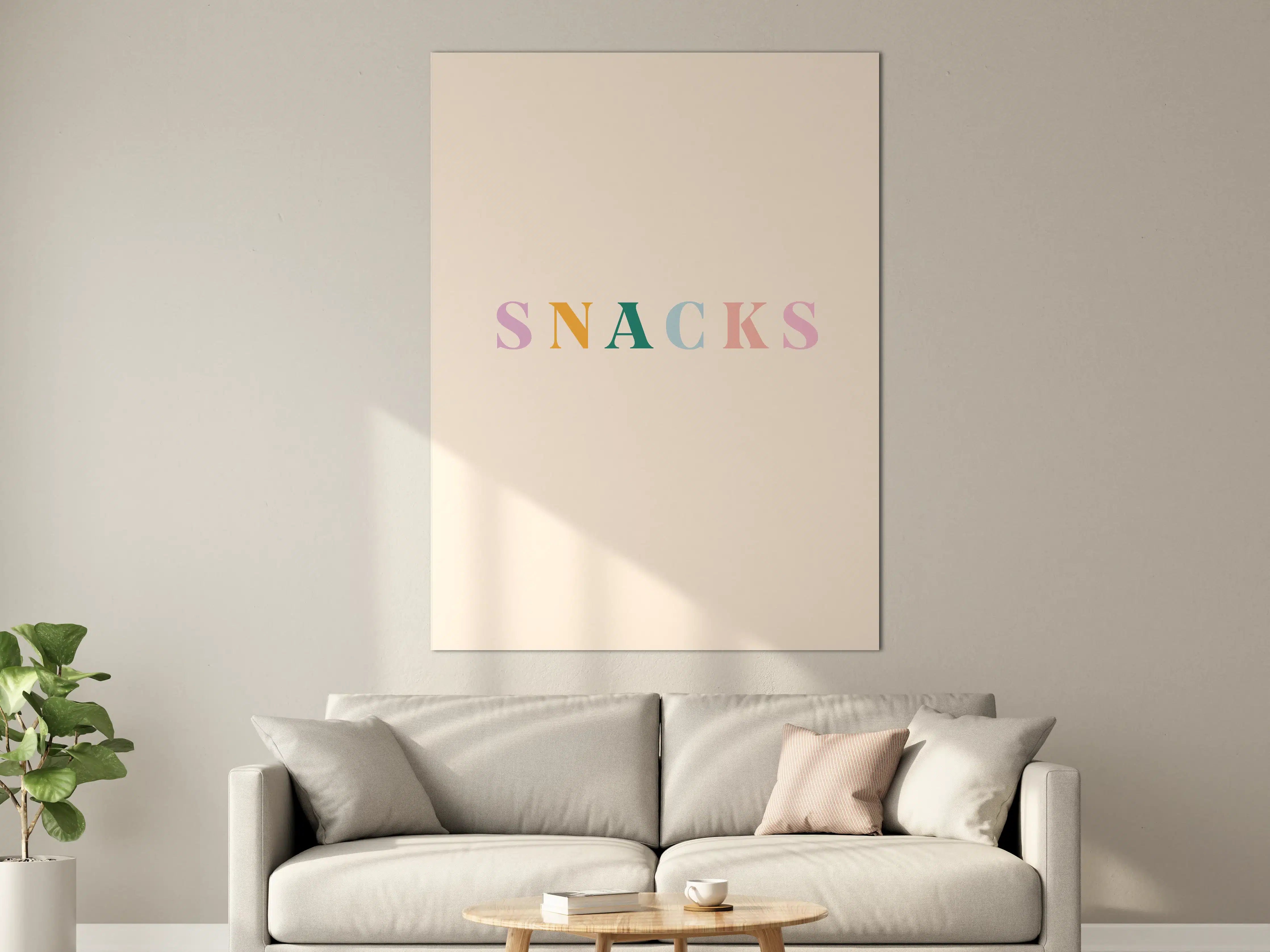 Große Wandbilder - Pastellfarbene 'SNACKS' Schrift