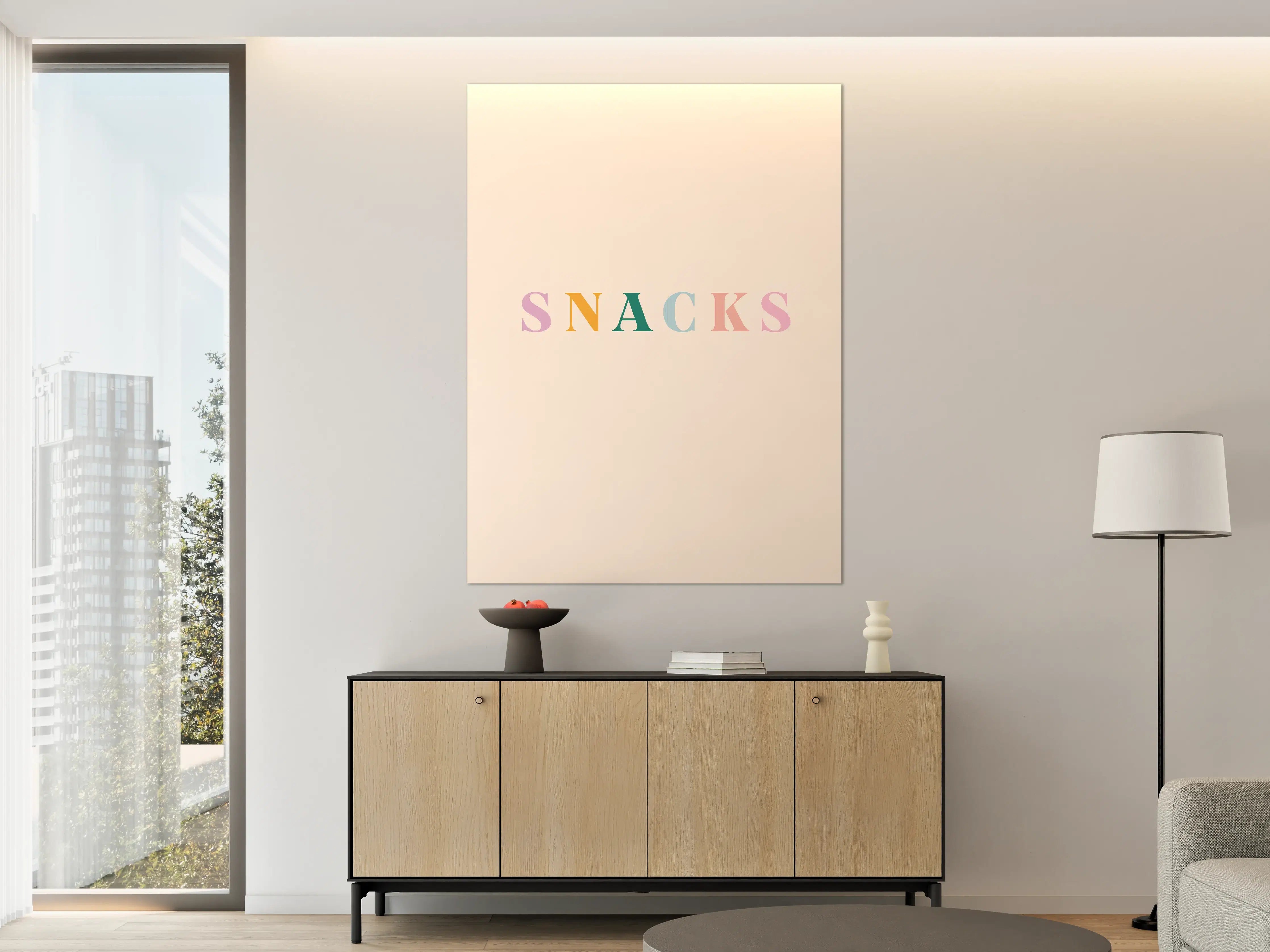 Große Wandbilder - Pastellfarbene 'SNACKS' Schrift