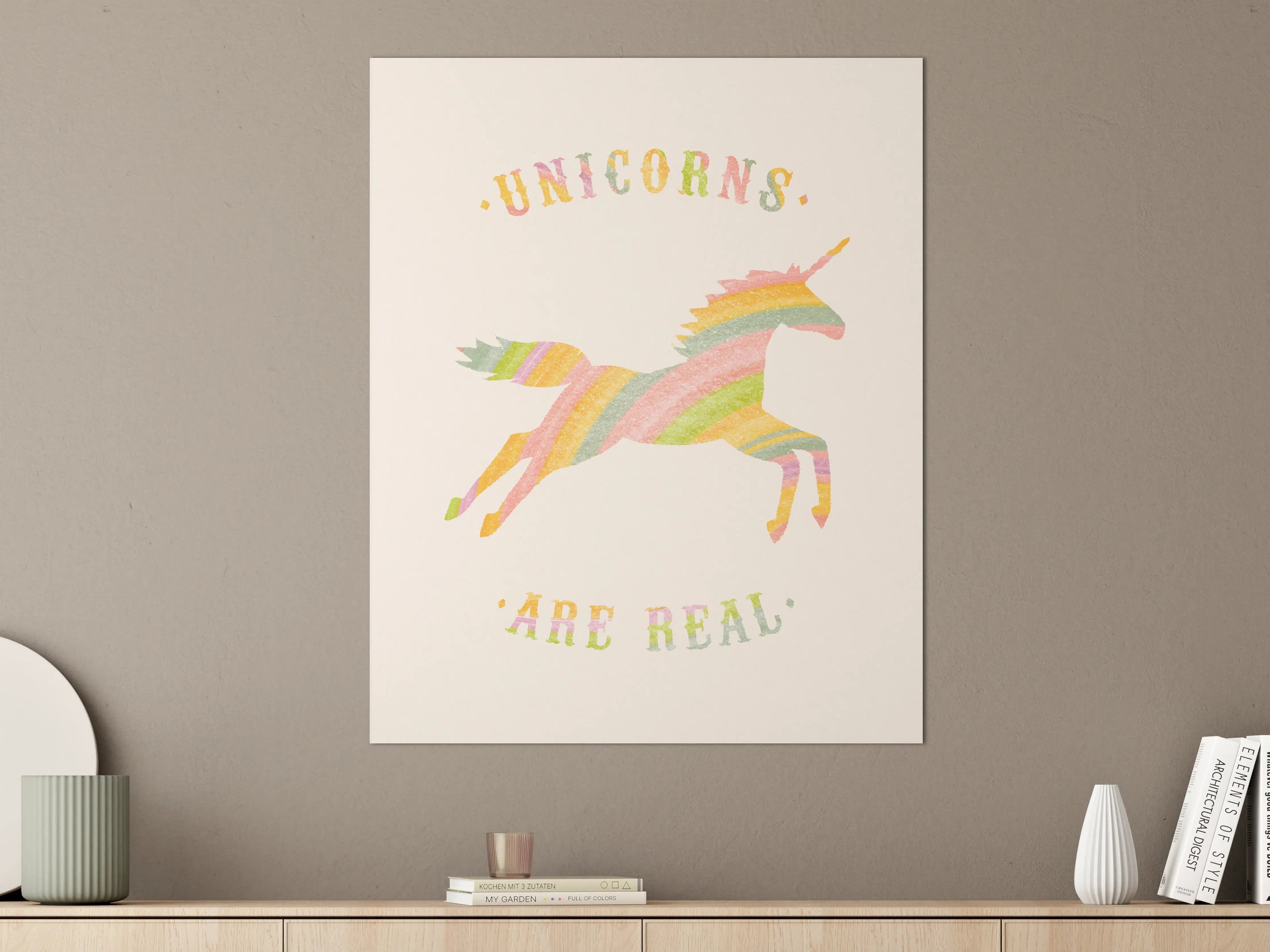Große Wandbilder - Pastellfarbenes Einhorn mit buntem Regenbogen-Horn