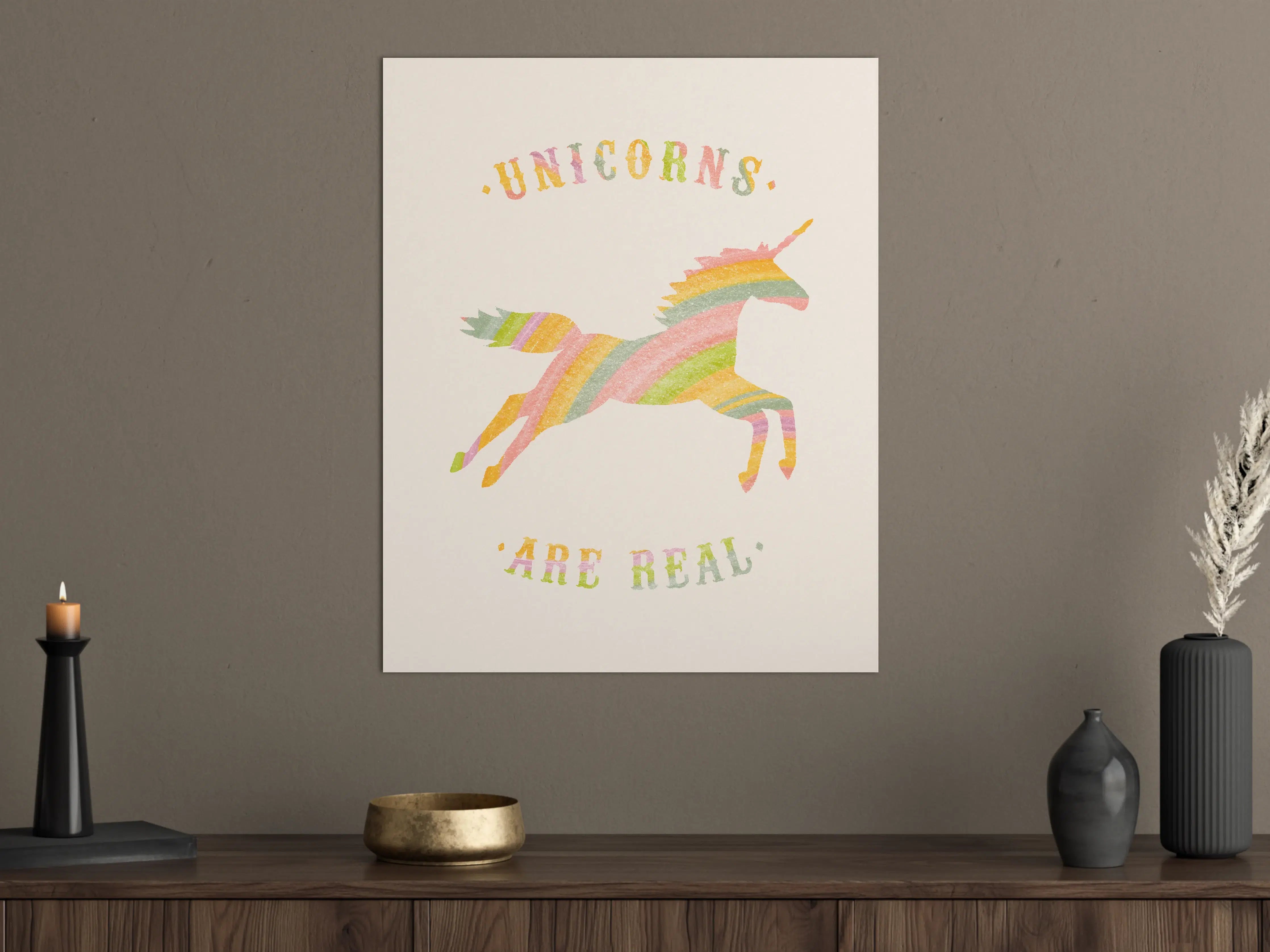 Große Wandbilder - Pastellfarbenes Einhorn mit buntem Regenbogen-Horn