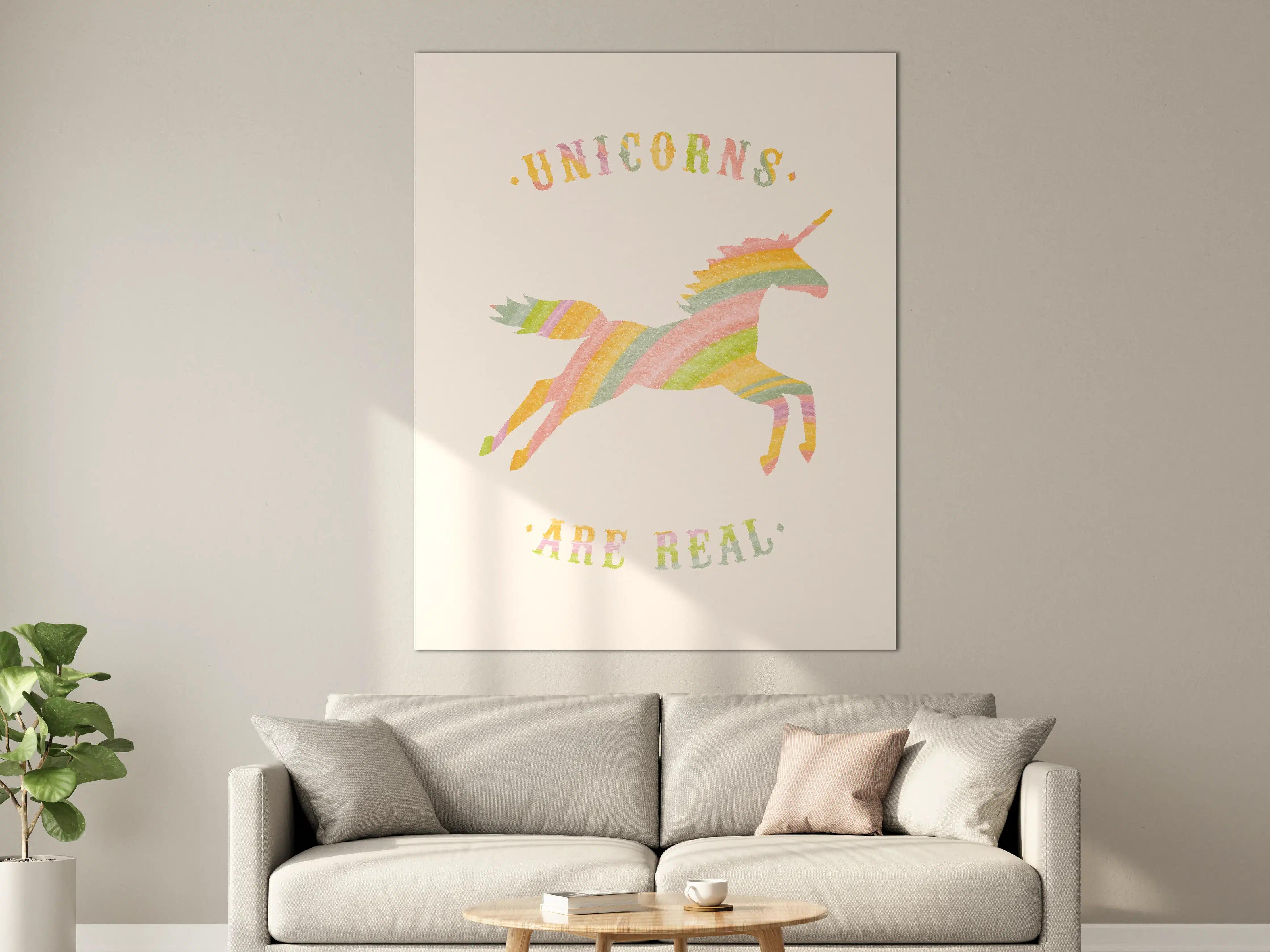 Große Wandbilder - Pastellfarbenes Einhorn mit buntem Regenbogen-Horn