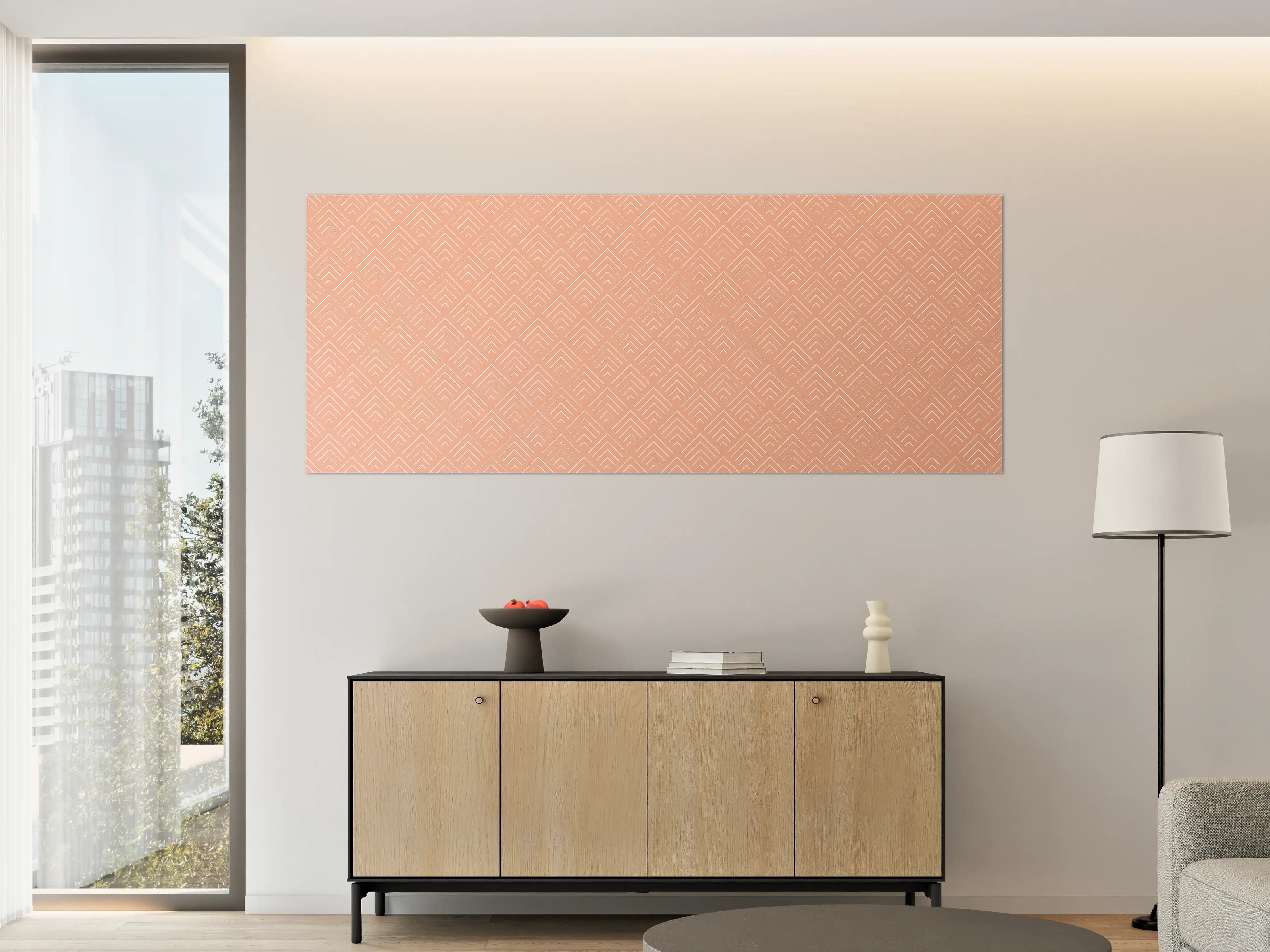 Große Wandbilder - Peachfarbene geometrische Musterwanddekoration