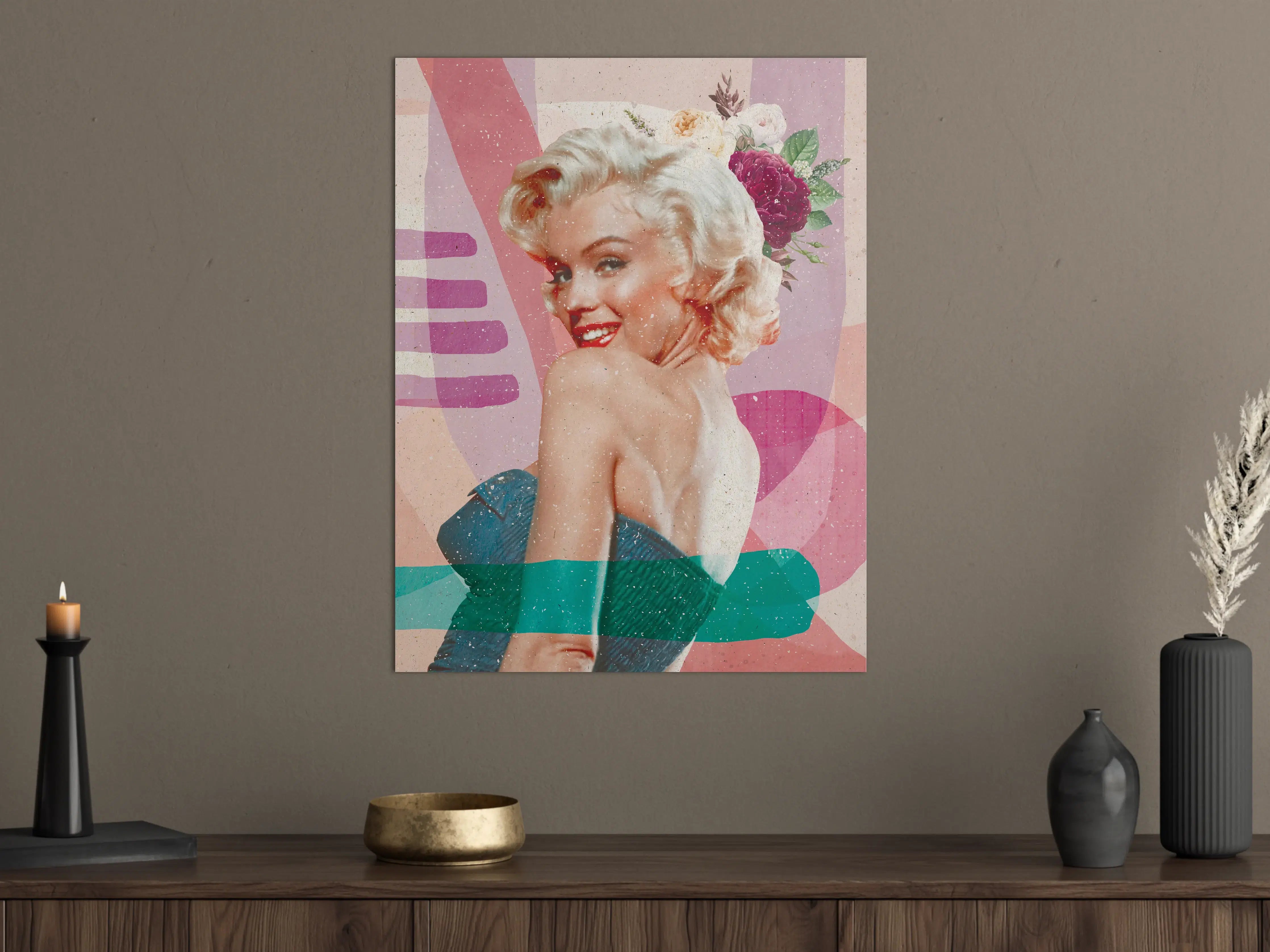 Große Wandbilder - Pin-up Marilyn Monroe mit Blumen zum Vintage-Look