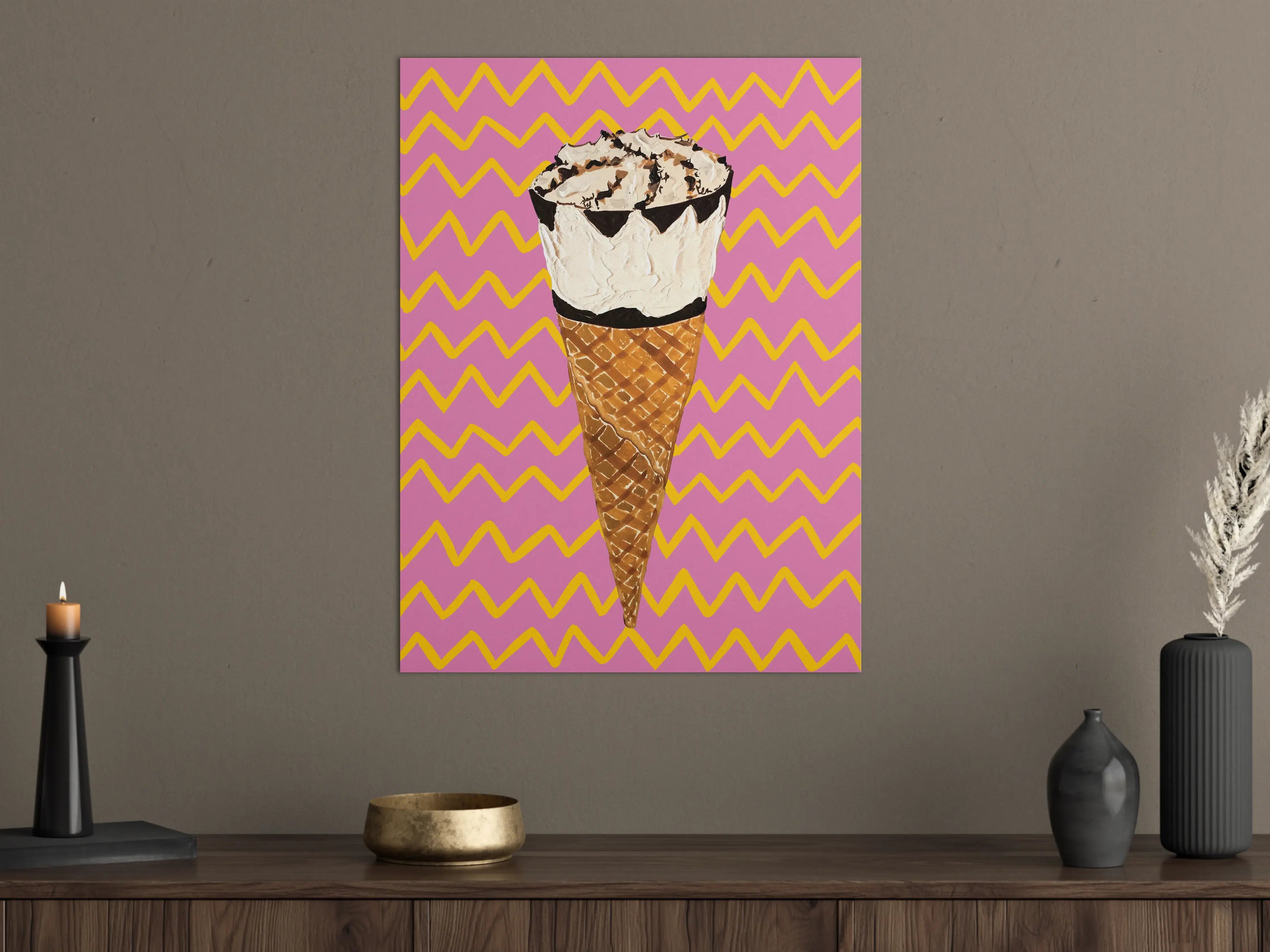 Große Wandbilder - Pinkes Cornetto Eis - Gemälde