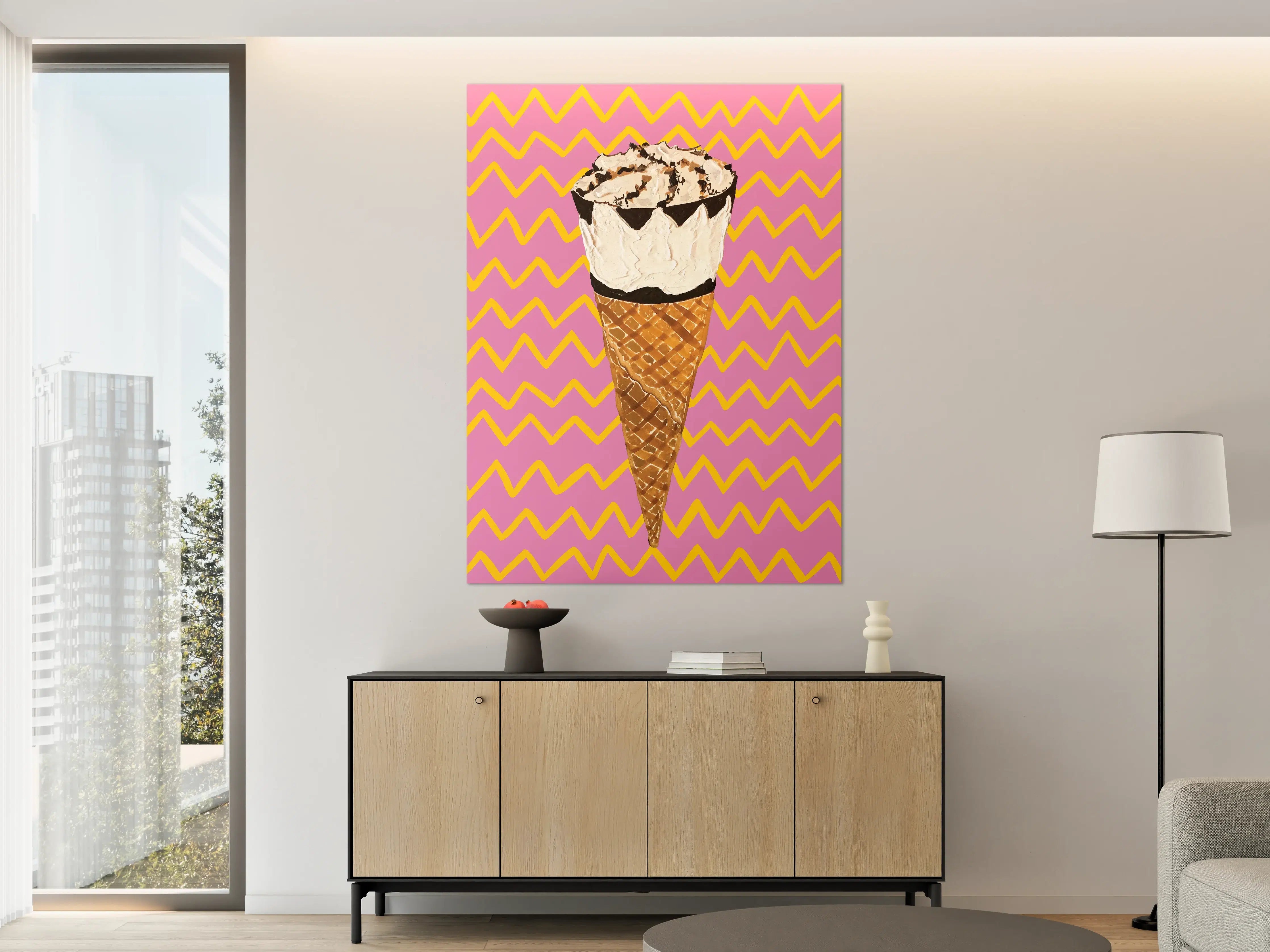 Große Wandbilder - Pinkes Cornetto Eis - Gemälde