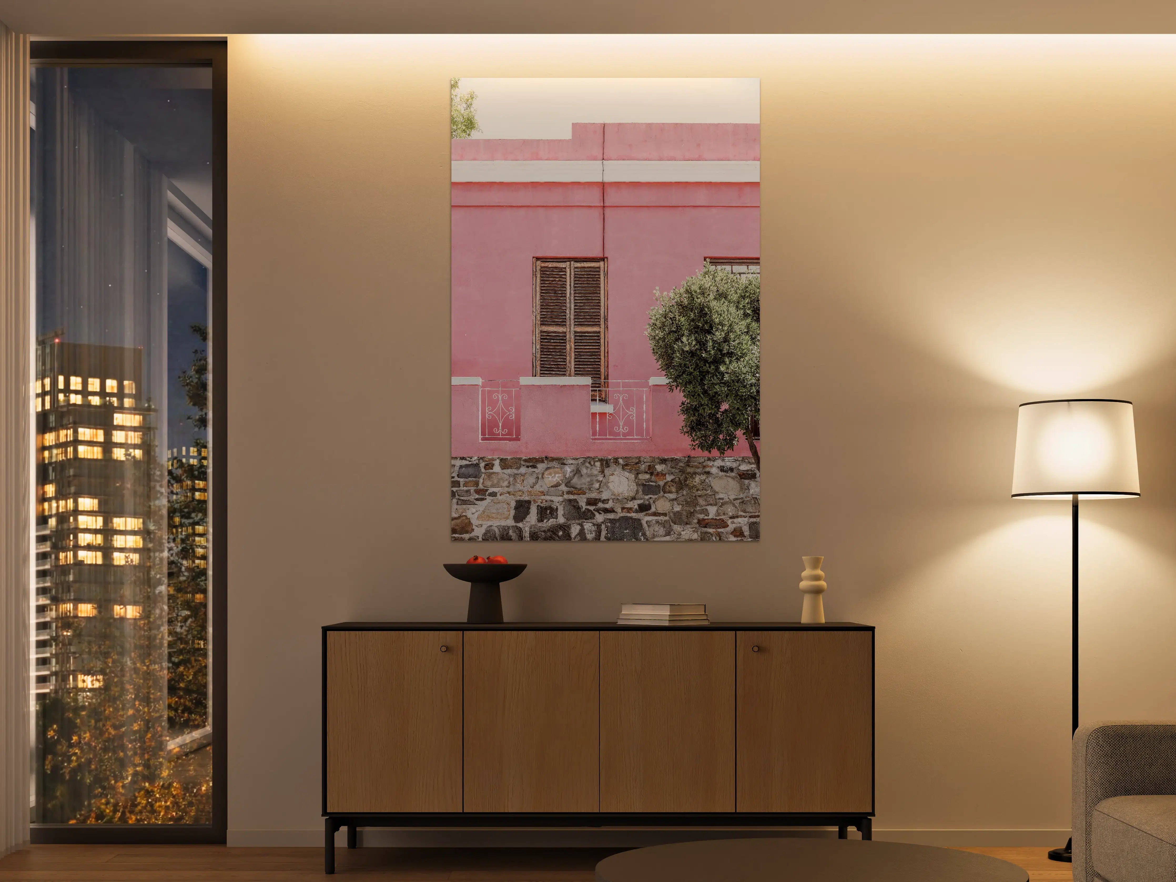 Große Wandbilder - Pinkfarbene Hausfassade Urban
