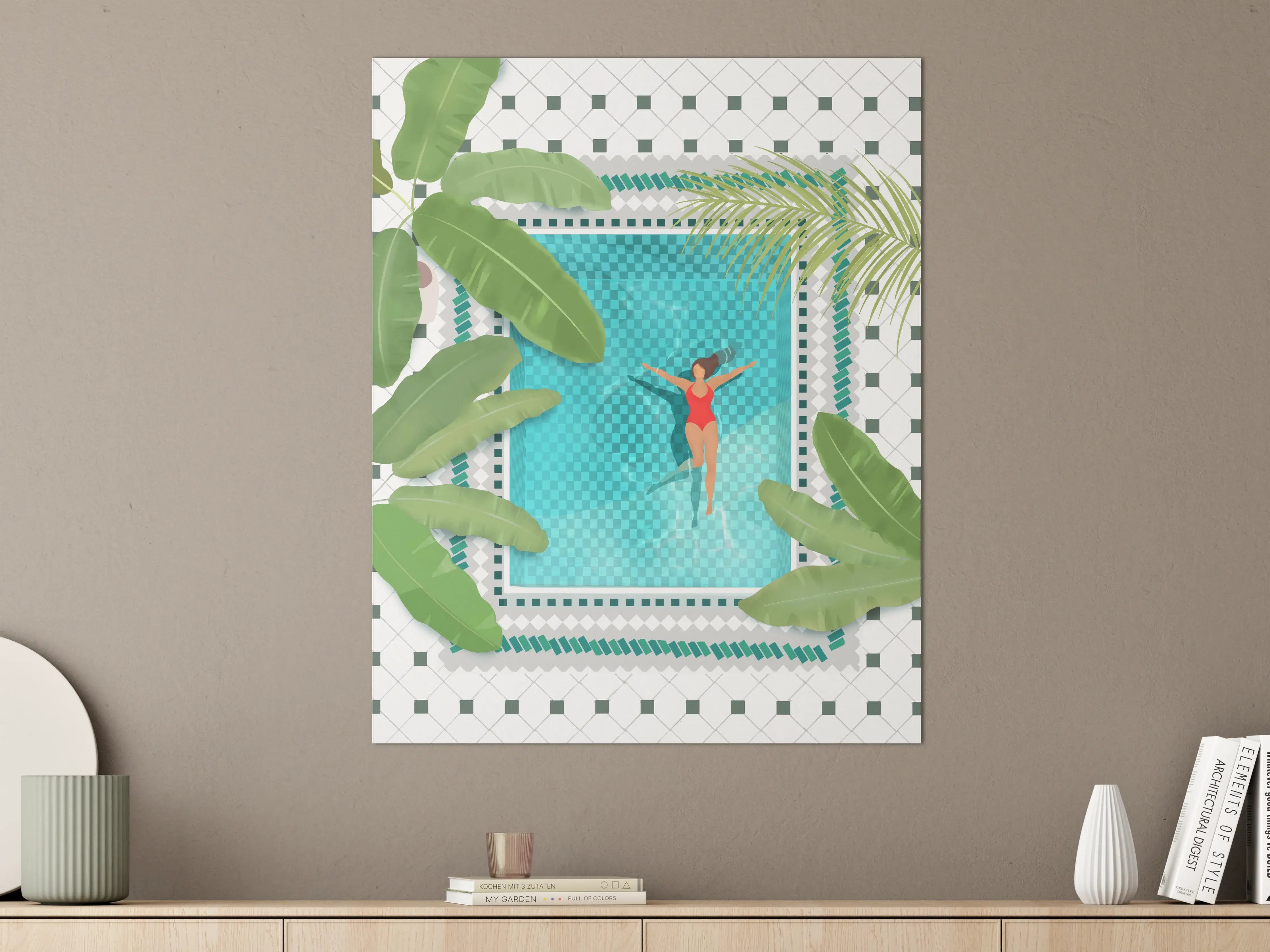 Große Wandbilder - Pool mit Poolnudel und Badende im Sommer