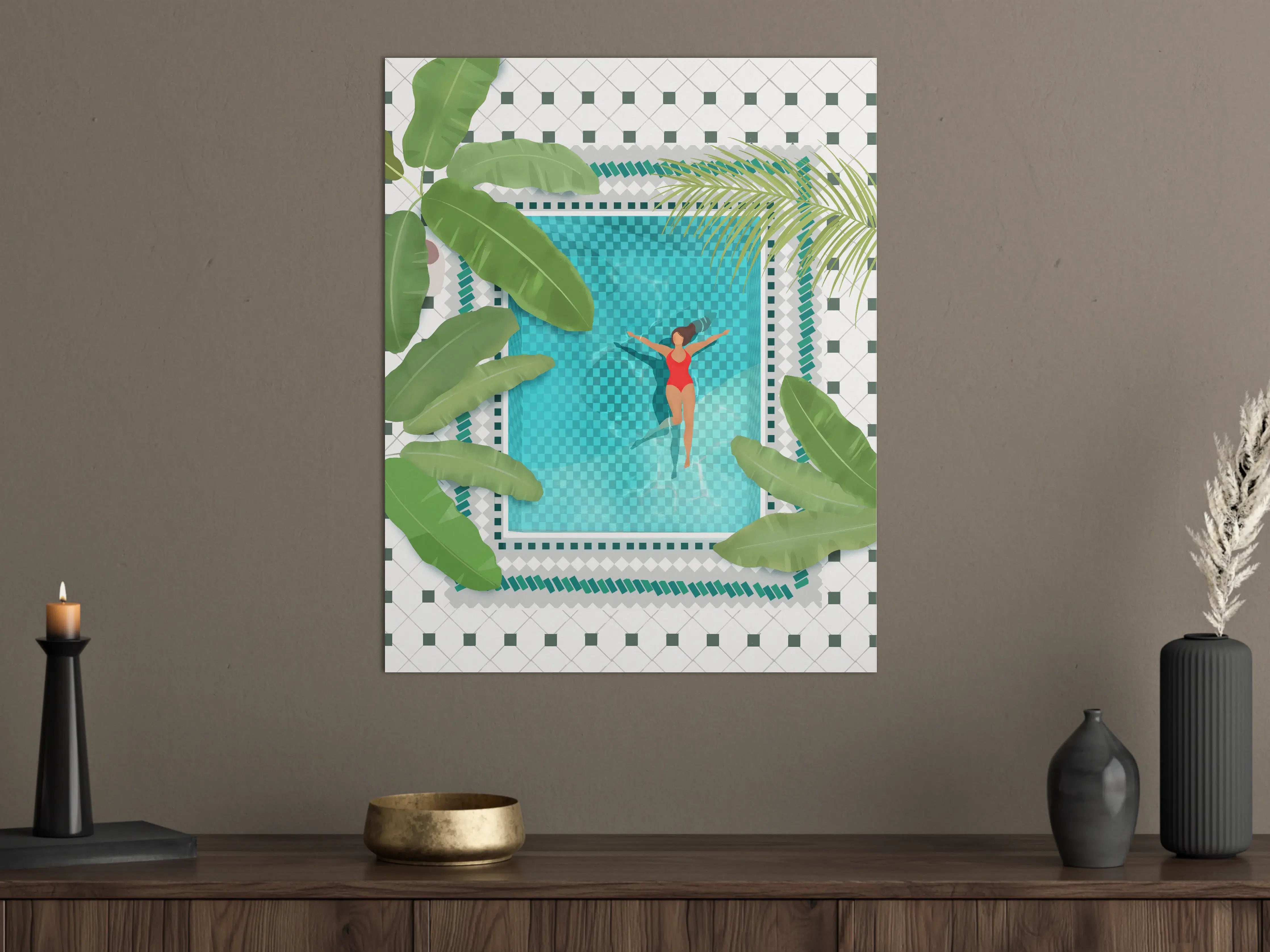 Große Wandbilder - Pool mit Poolnudel und Badende im Sommer