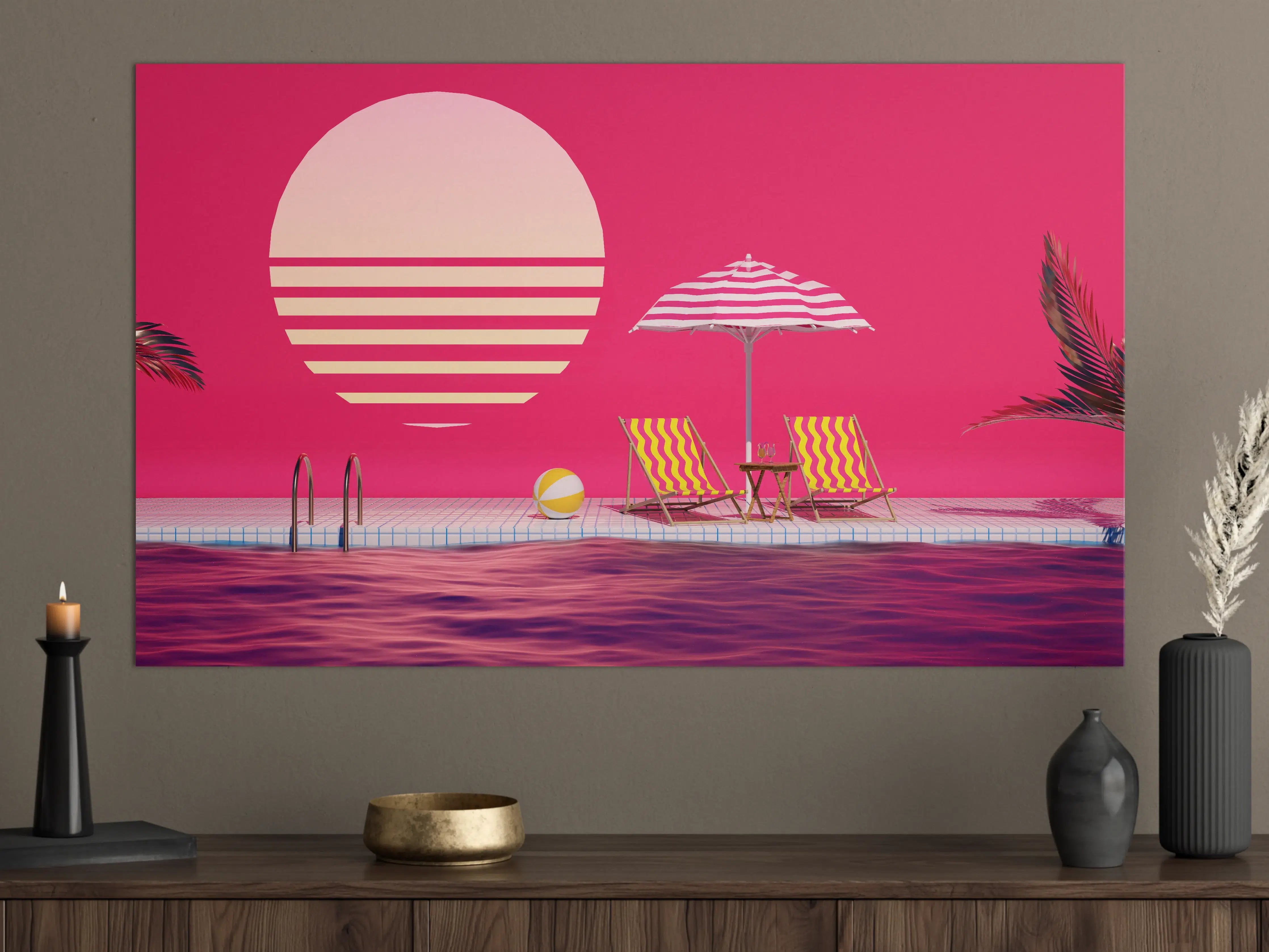 Große Wandbilder - Poolparty mit Tropendeko Rosa