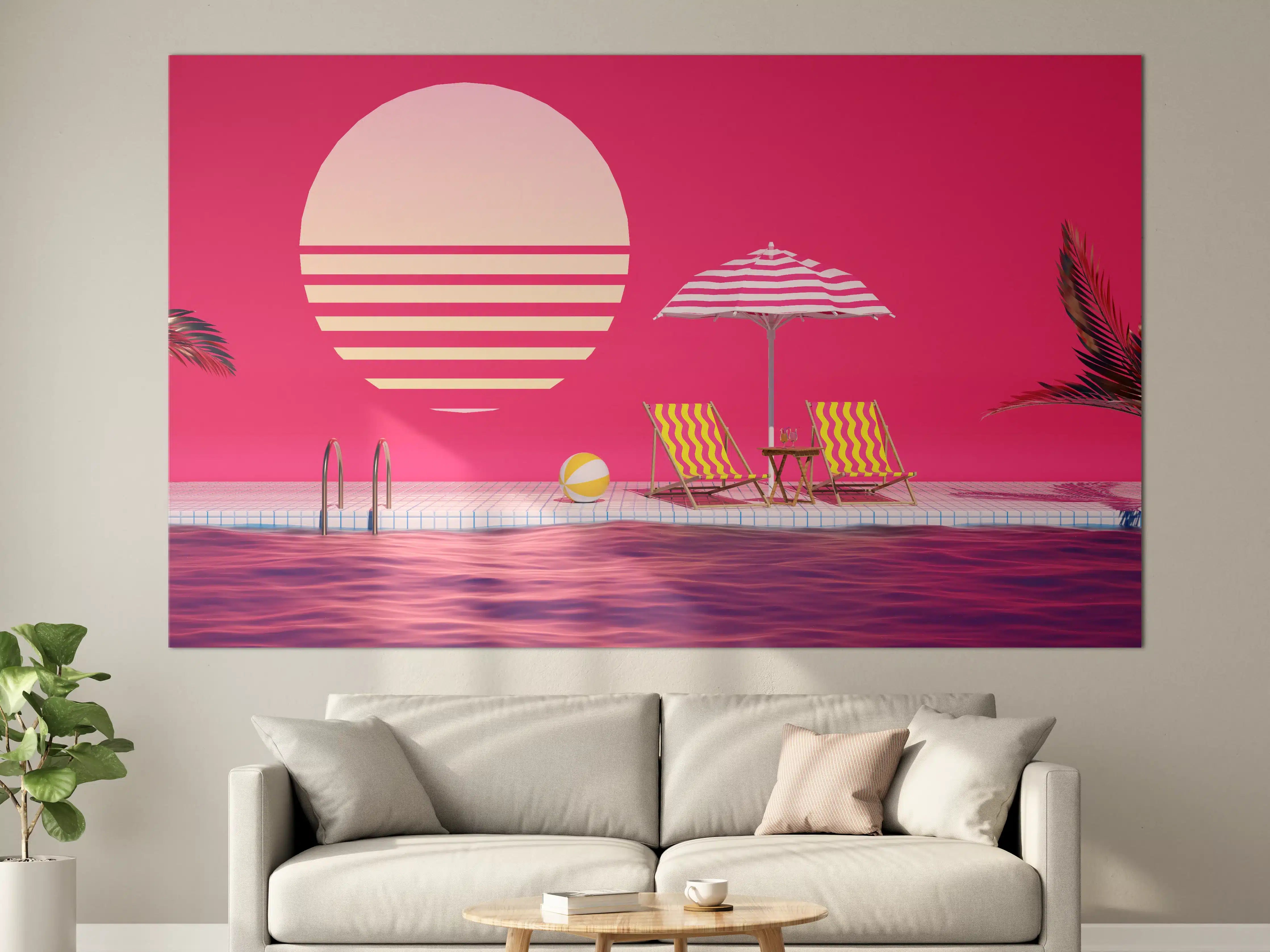 Große Wandbilder - Poolparty mit Tropendeko Rosa