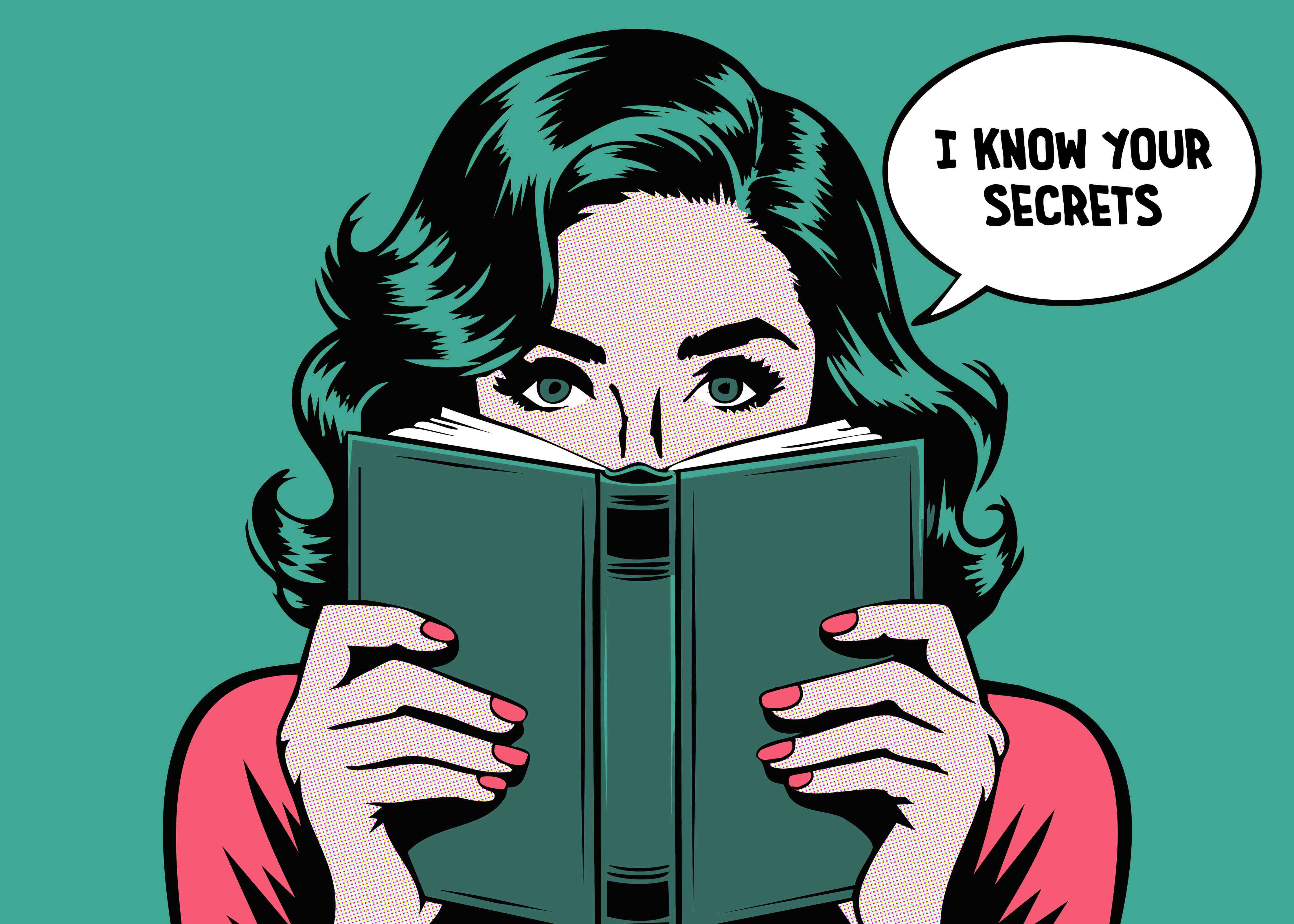 Große Wandbilder-Pop-Art Frau mit Buch, Geheimnis