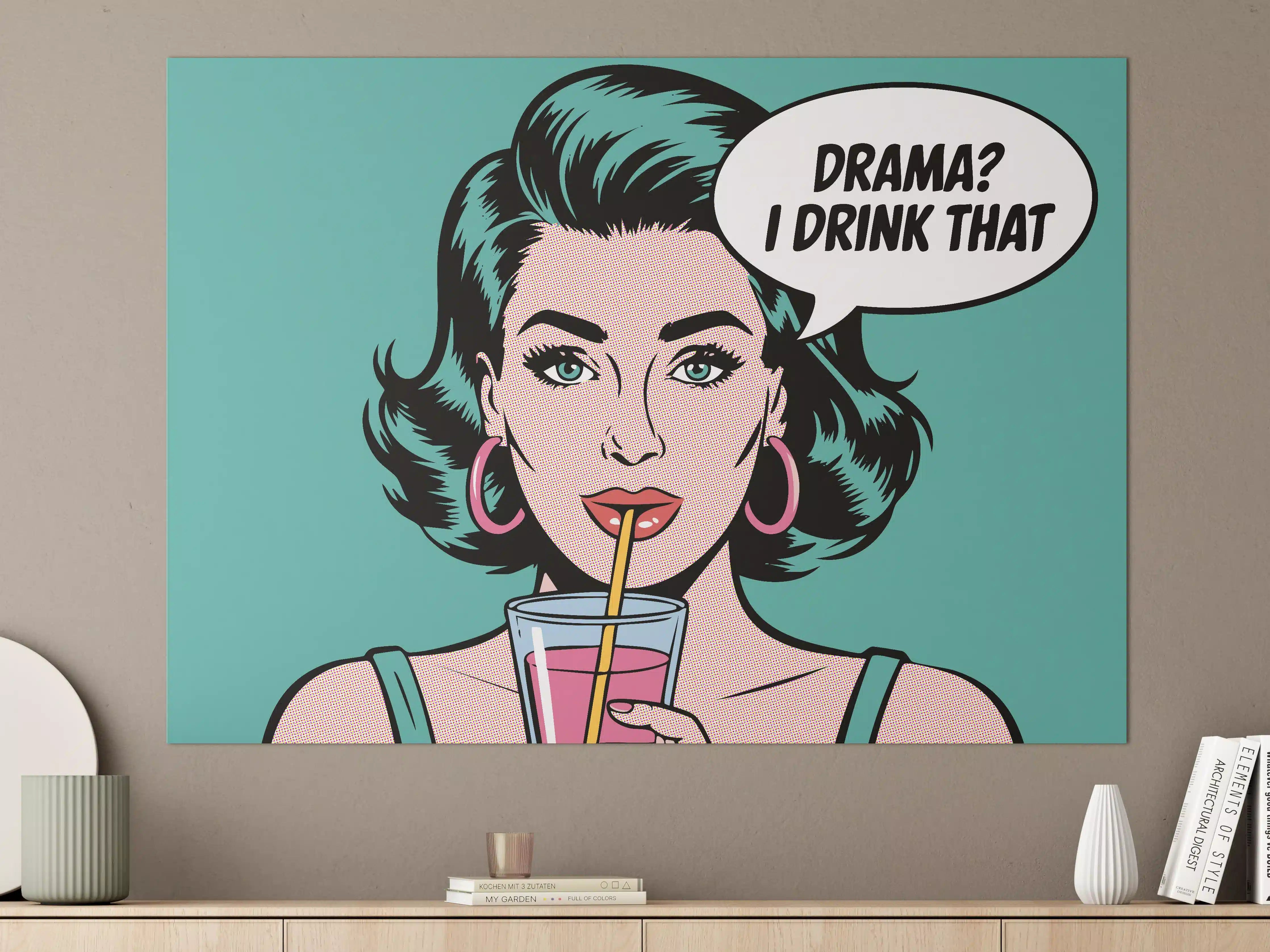 Große Wandbilder - Pop Art Frau mit Drink