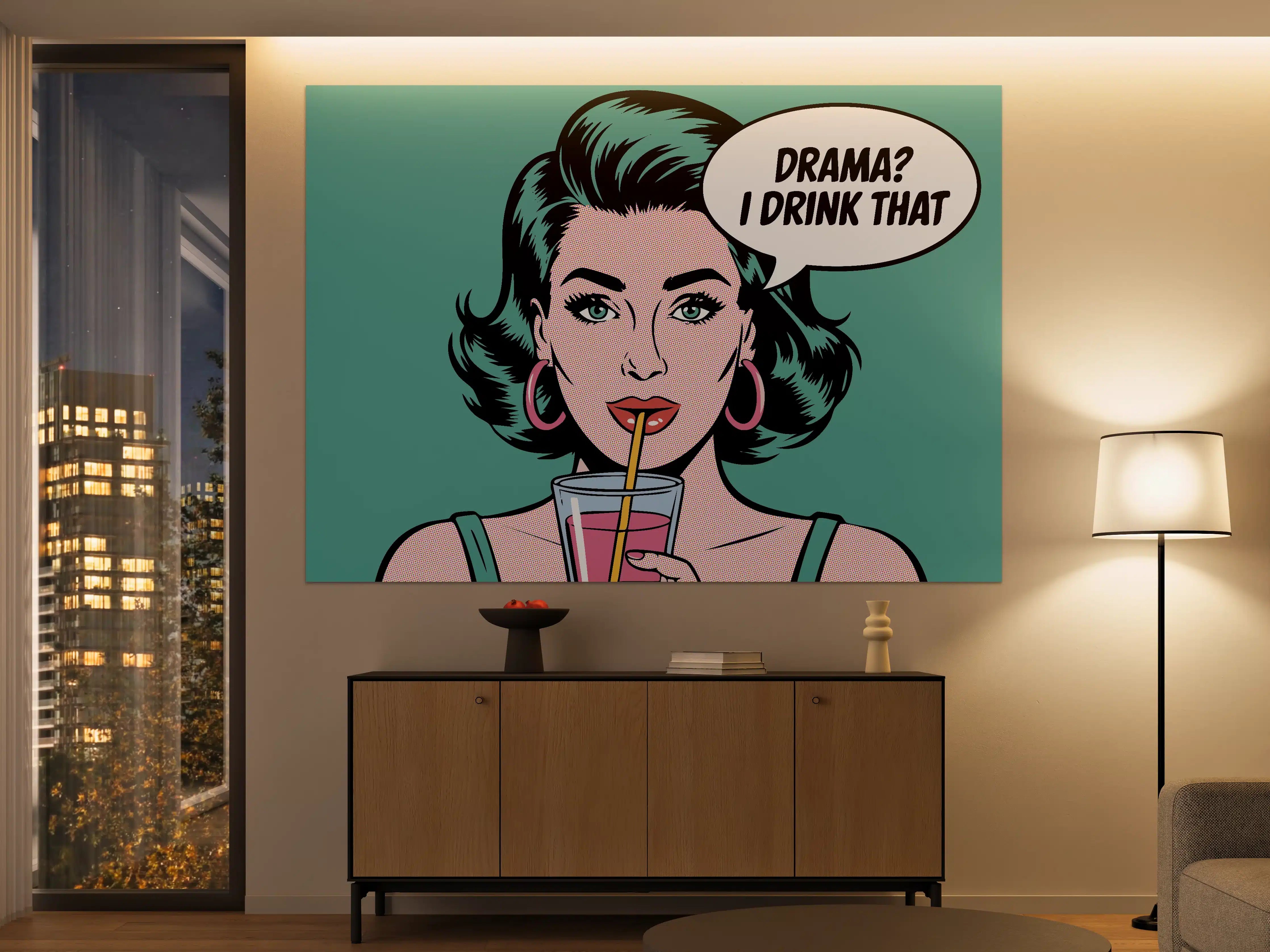 Große Wandbilder - Pop Art Frau mit Drink