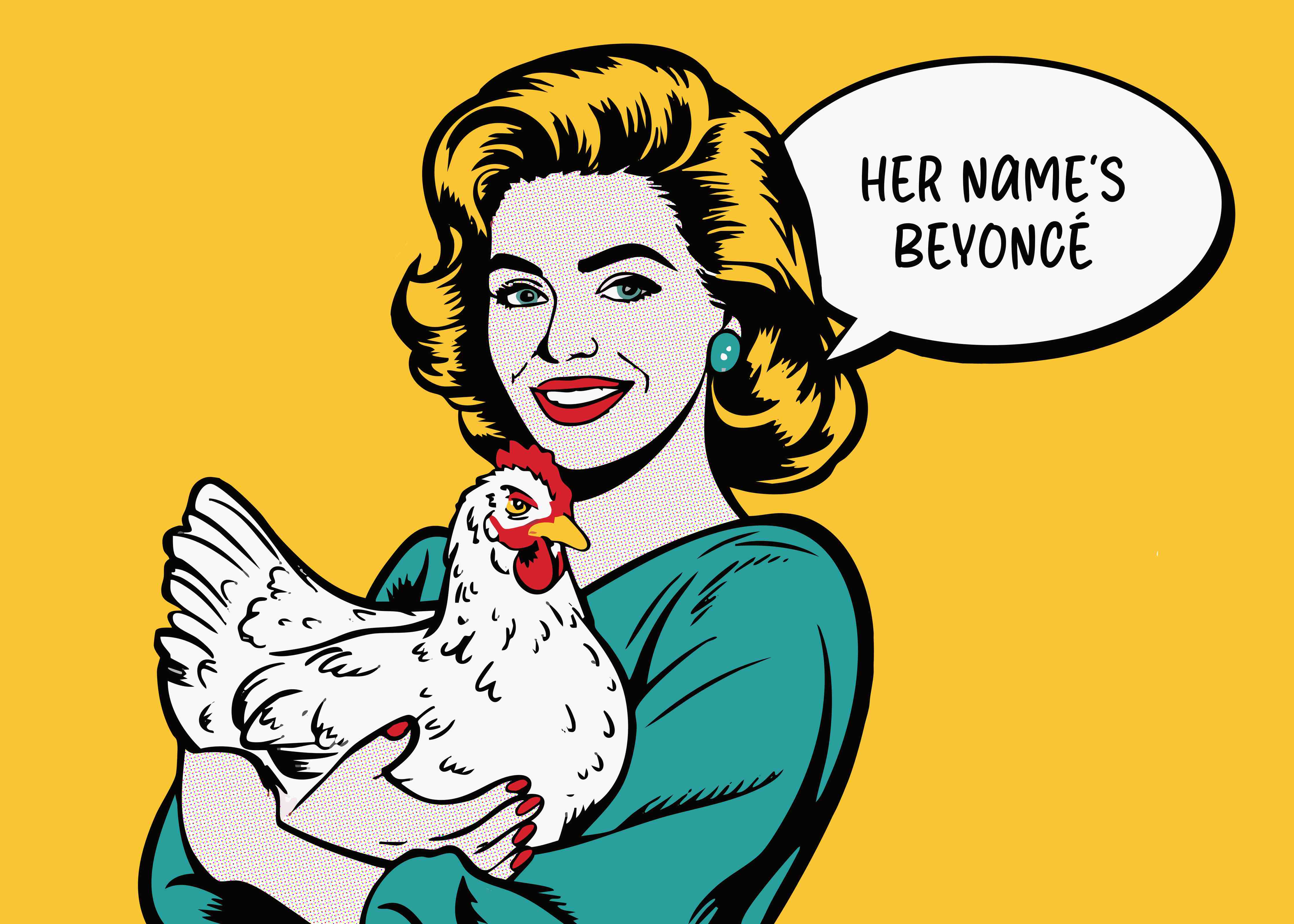 Große Wandbilder-Pop Art Frau mit Huhn