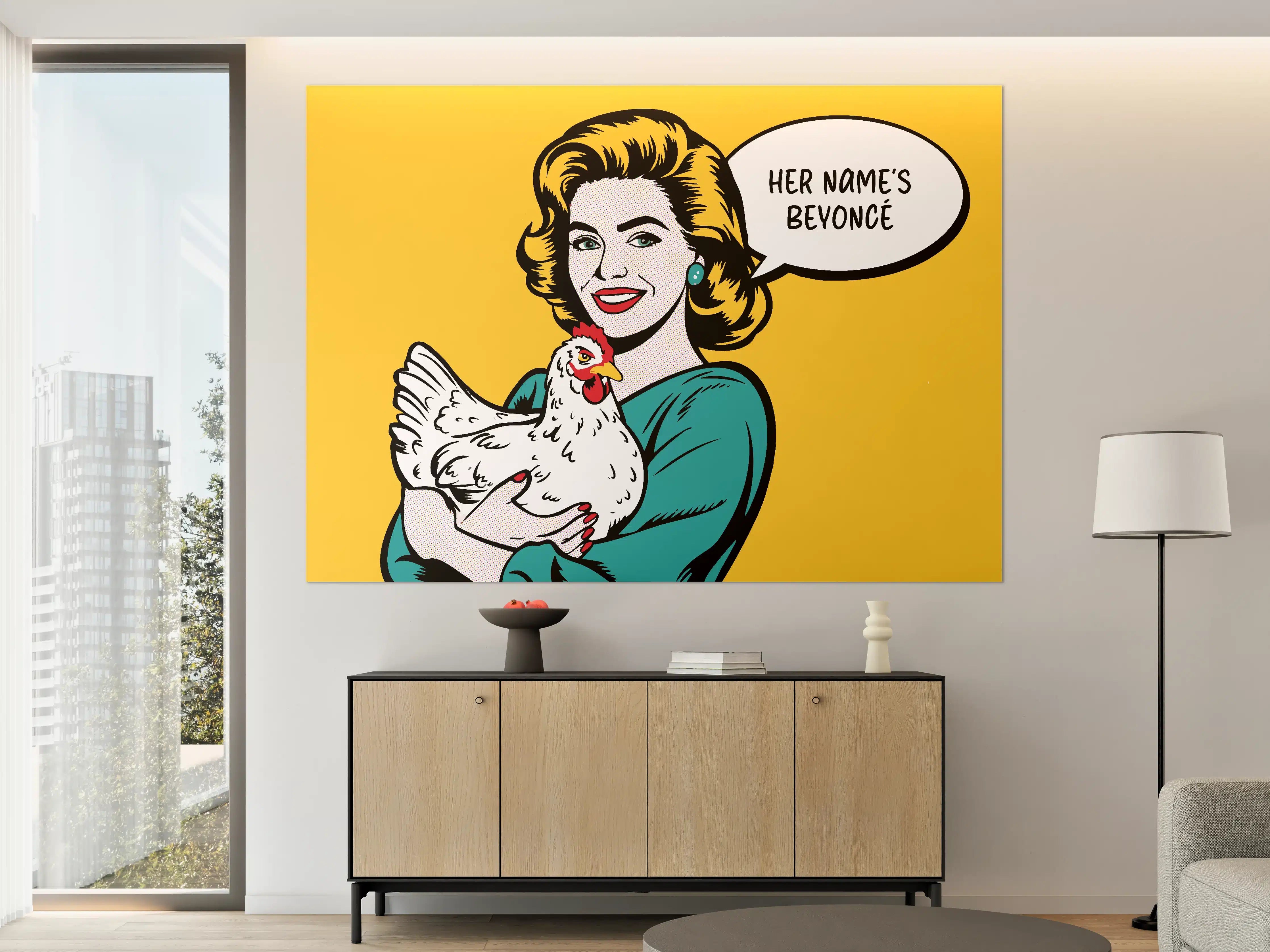 Große Wandbilder - Pop Art Frau mit Huhn