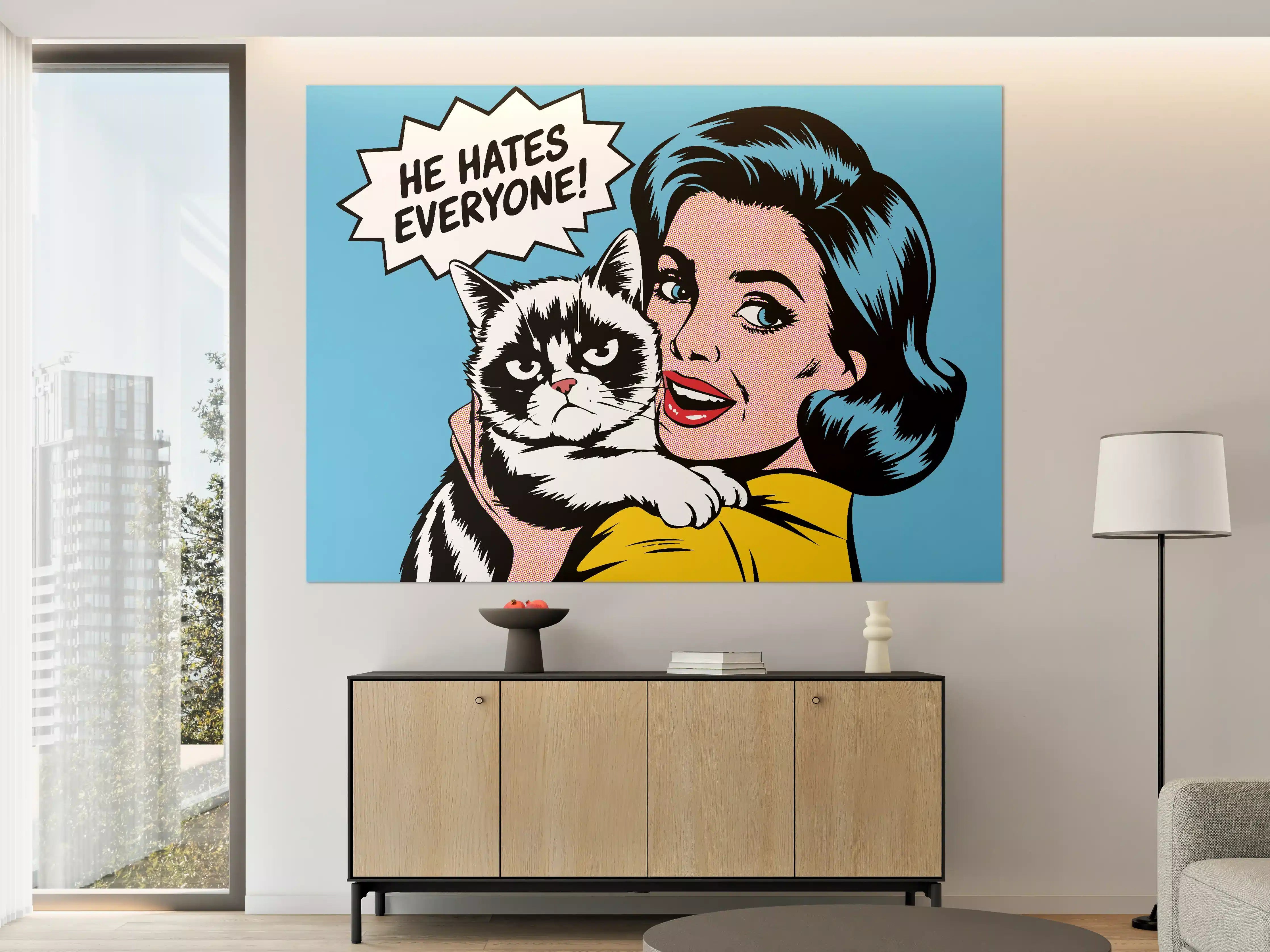 Große Wandbilder - Pop Art Katze mit Sprechblase