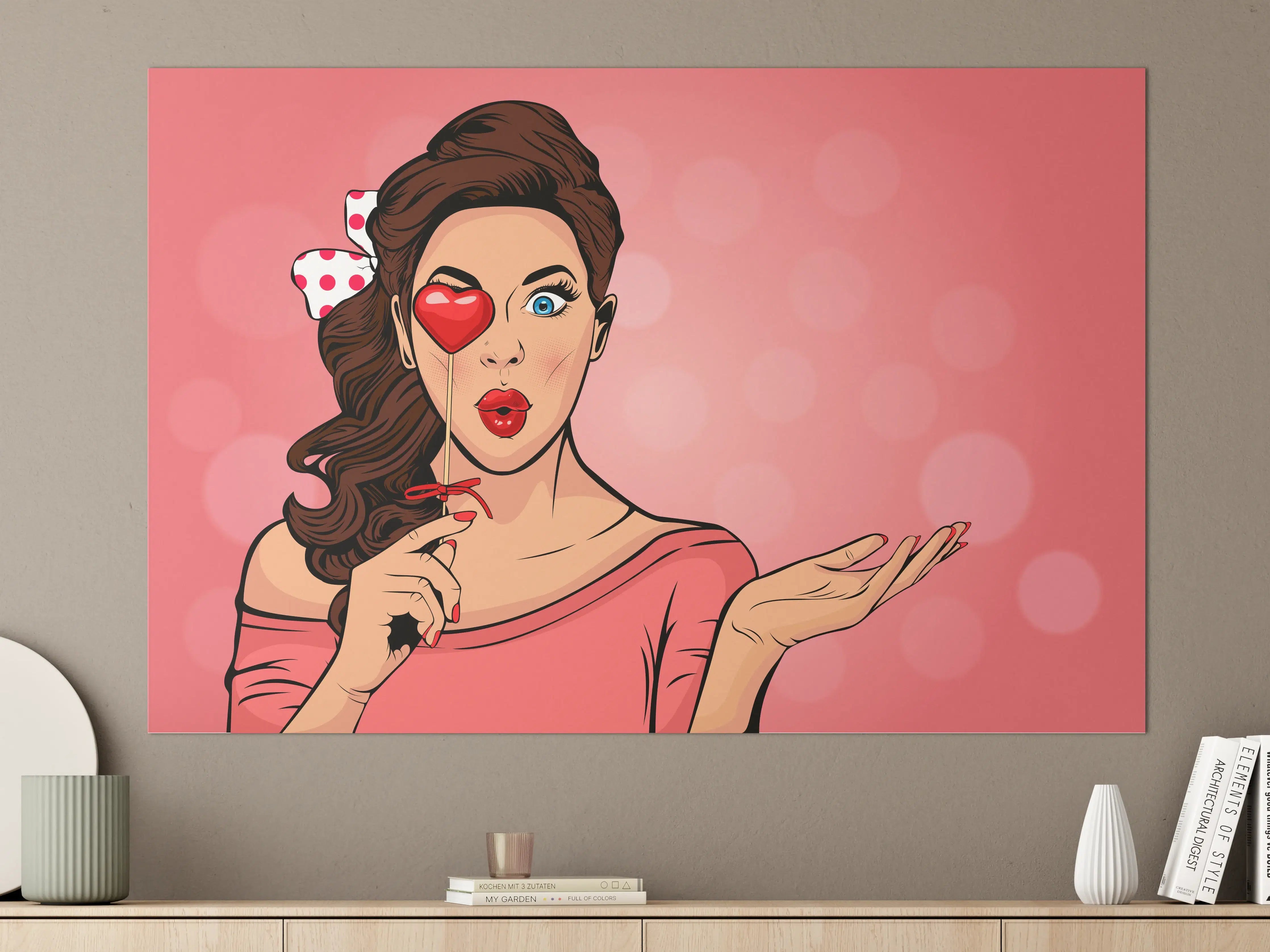 Große Wandbilder - Pop-Art-Lady-mit-Herz-Lolly