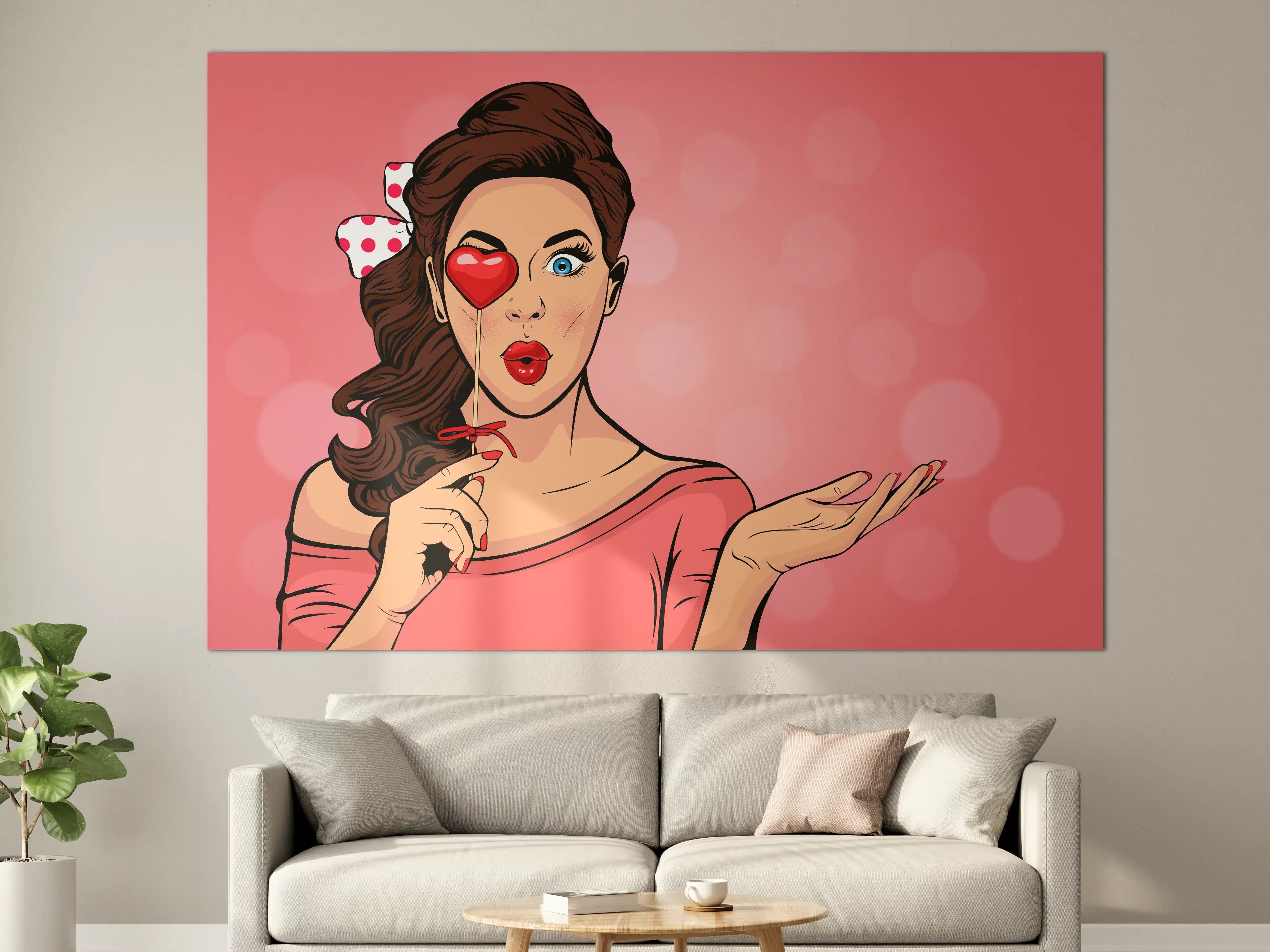 Große Wandbilder - Pop-Art-Lady-mit-Herz-Lolly