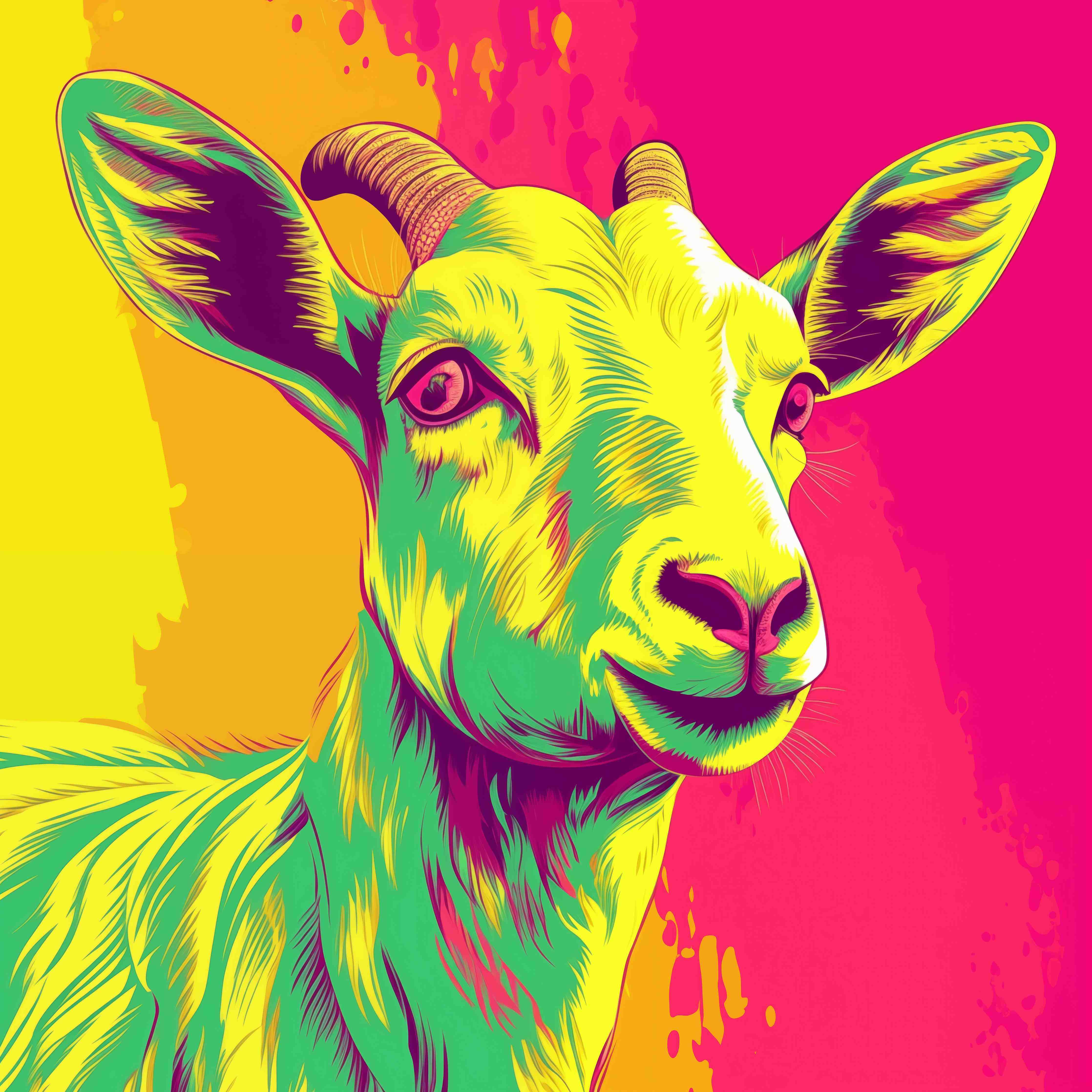 Große Wandbilder-Pop Art Ziegenporträt in Neonfarben