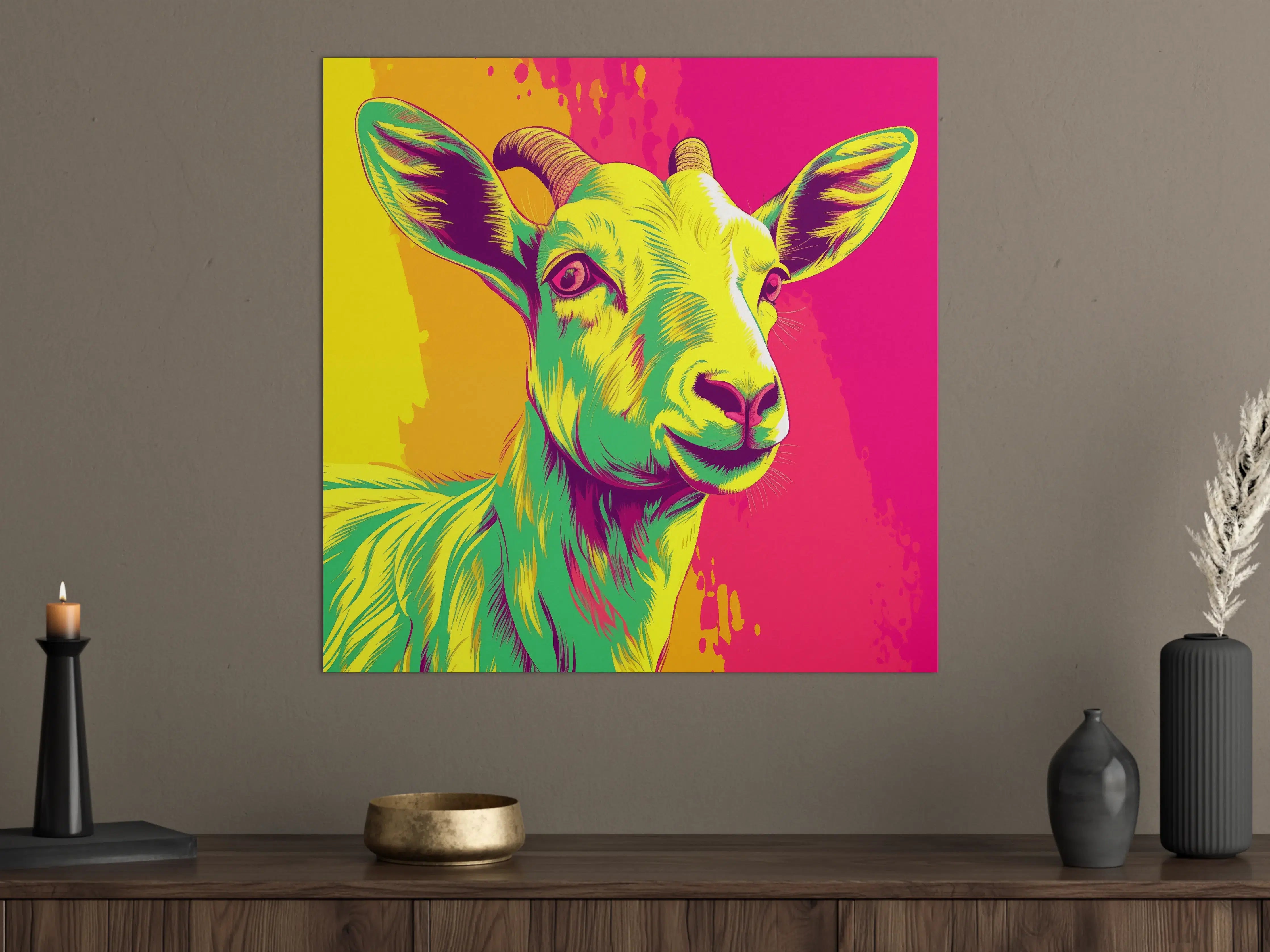 Große Wandbilder - Pop Art Ziegenporträt in Neonfarben