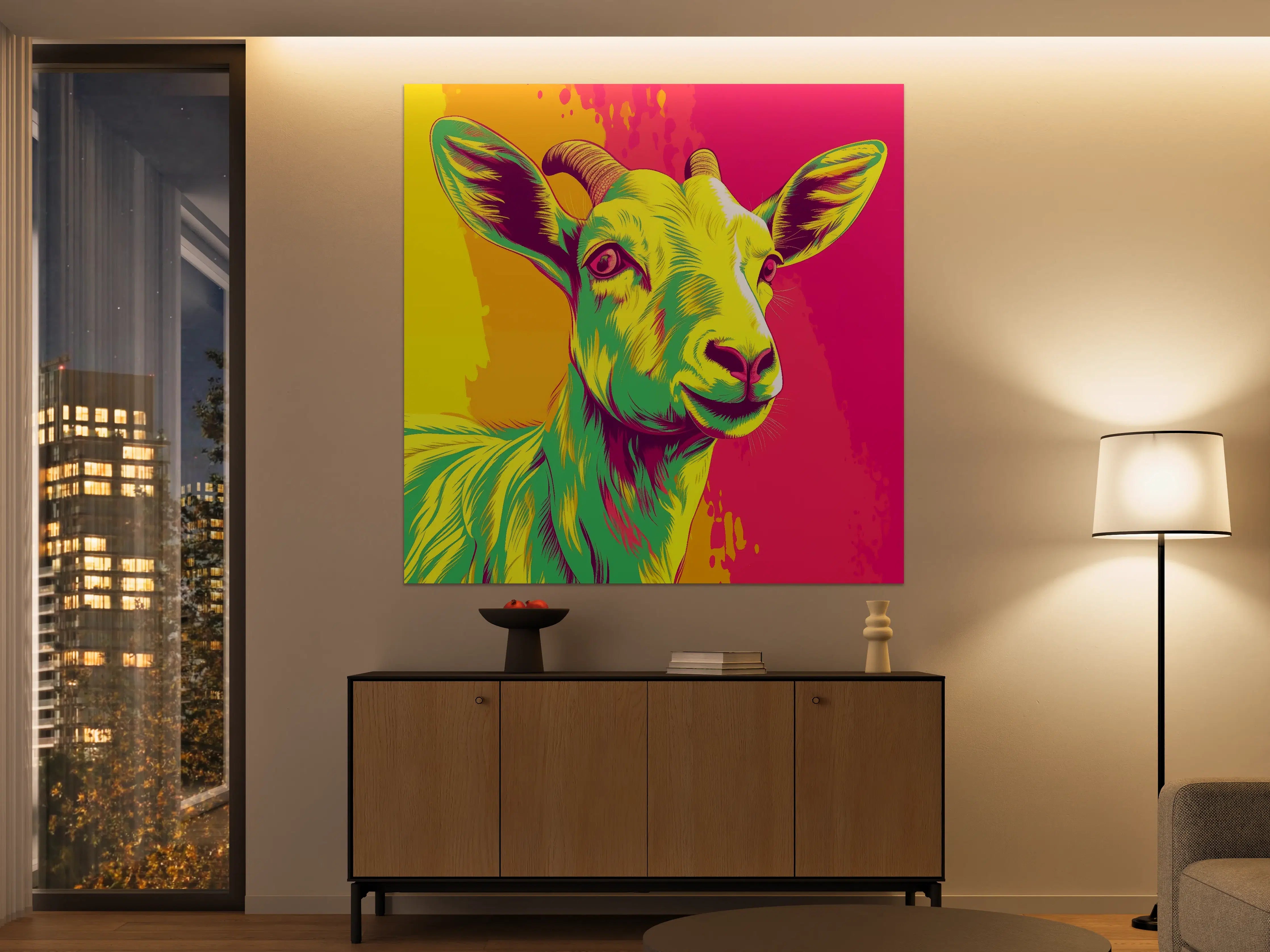 Große Wandbilder - Pop Art Ziegenporträt in Neonfarben