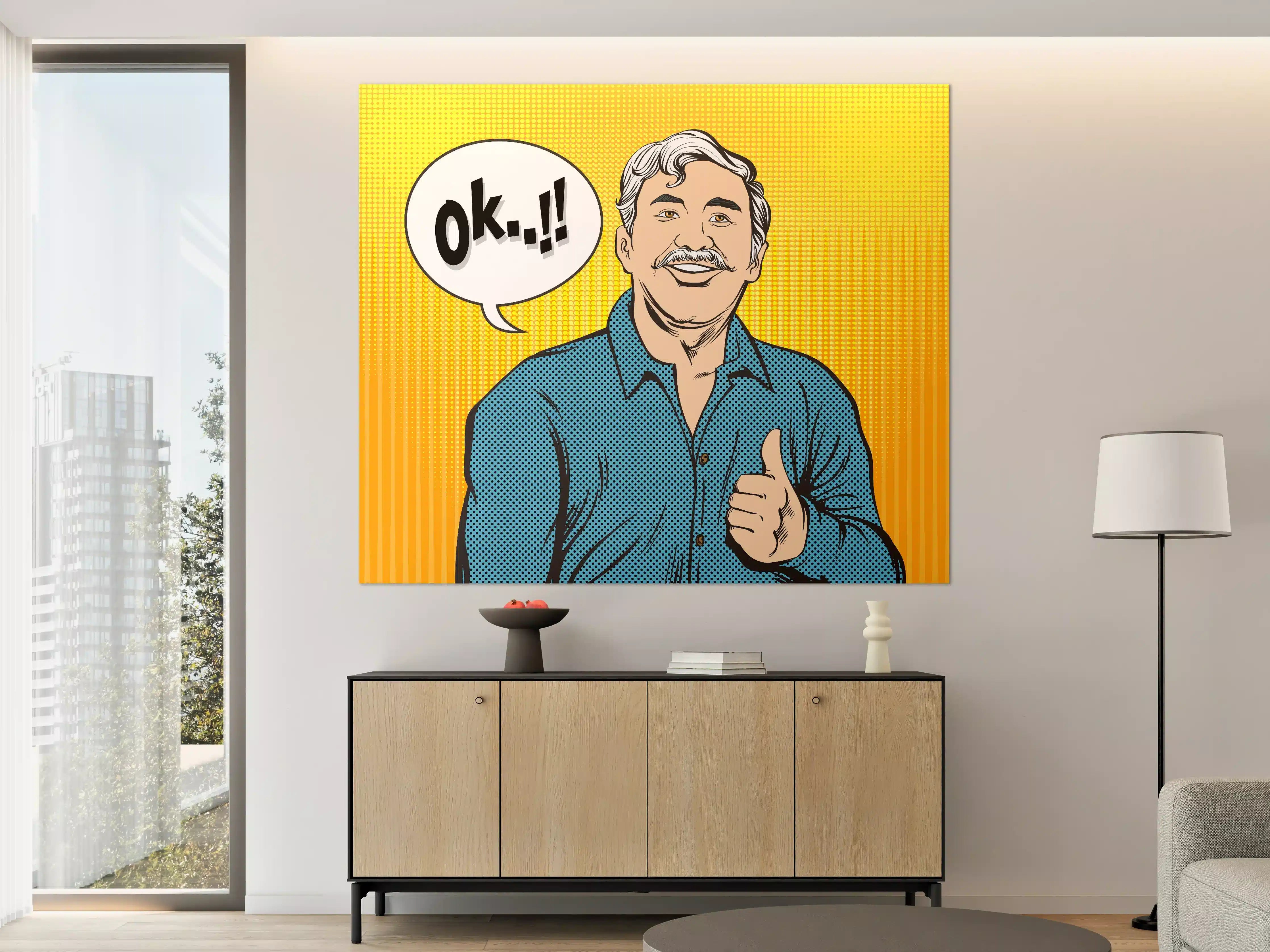 Große Wandbilder - Positiver Comic-Mann Daumen hoch