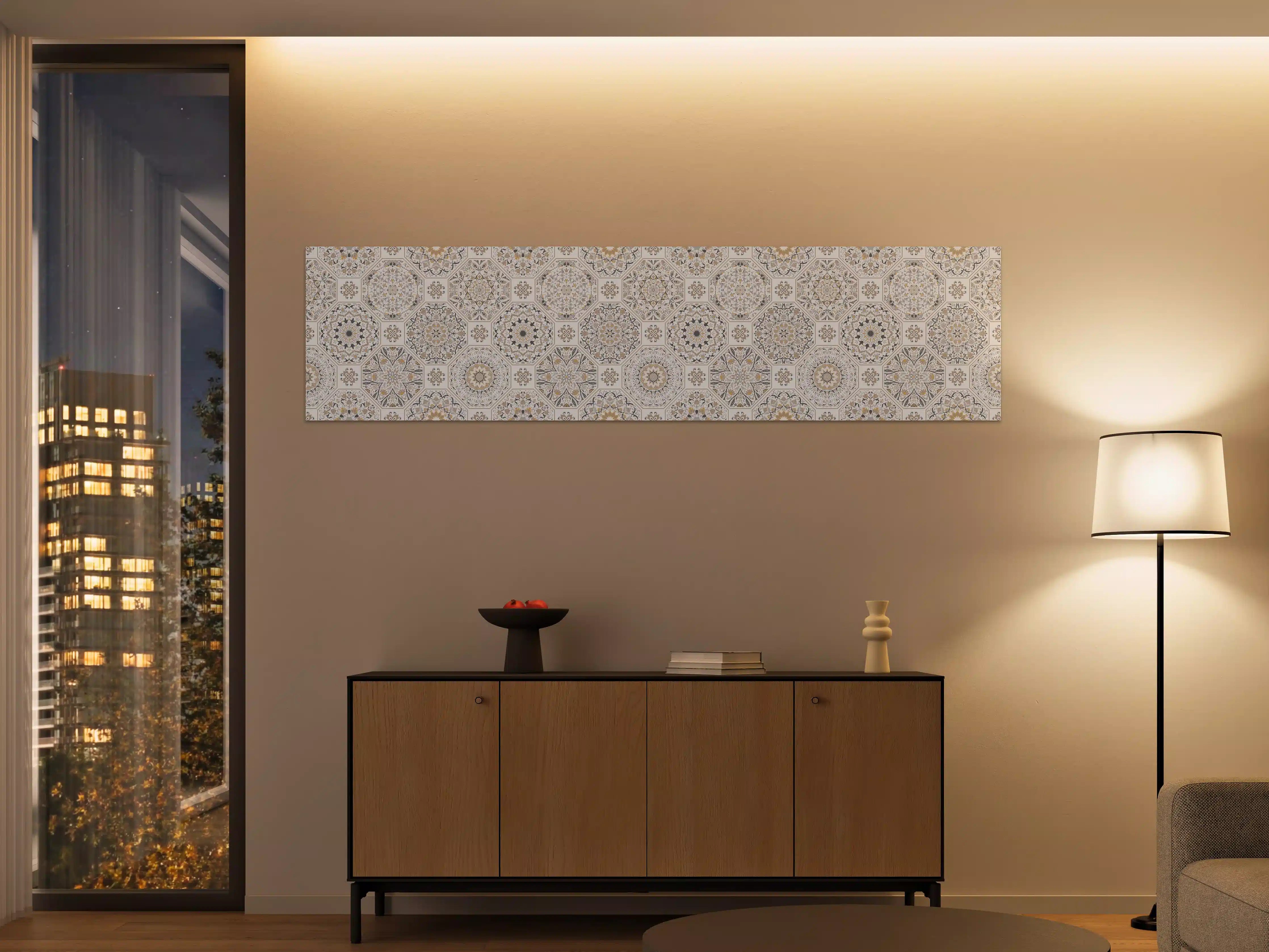 Große Wandbilder - Premium Weiß-Grau Ornament-Muster