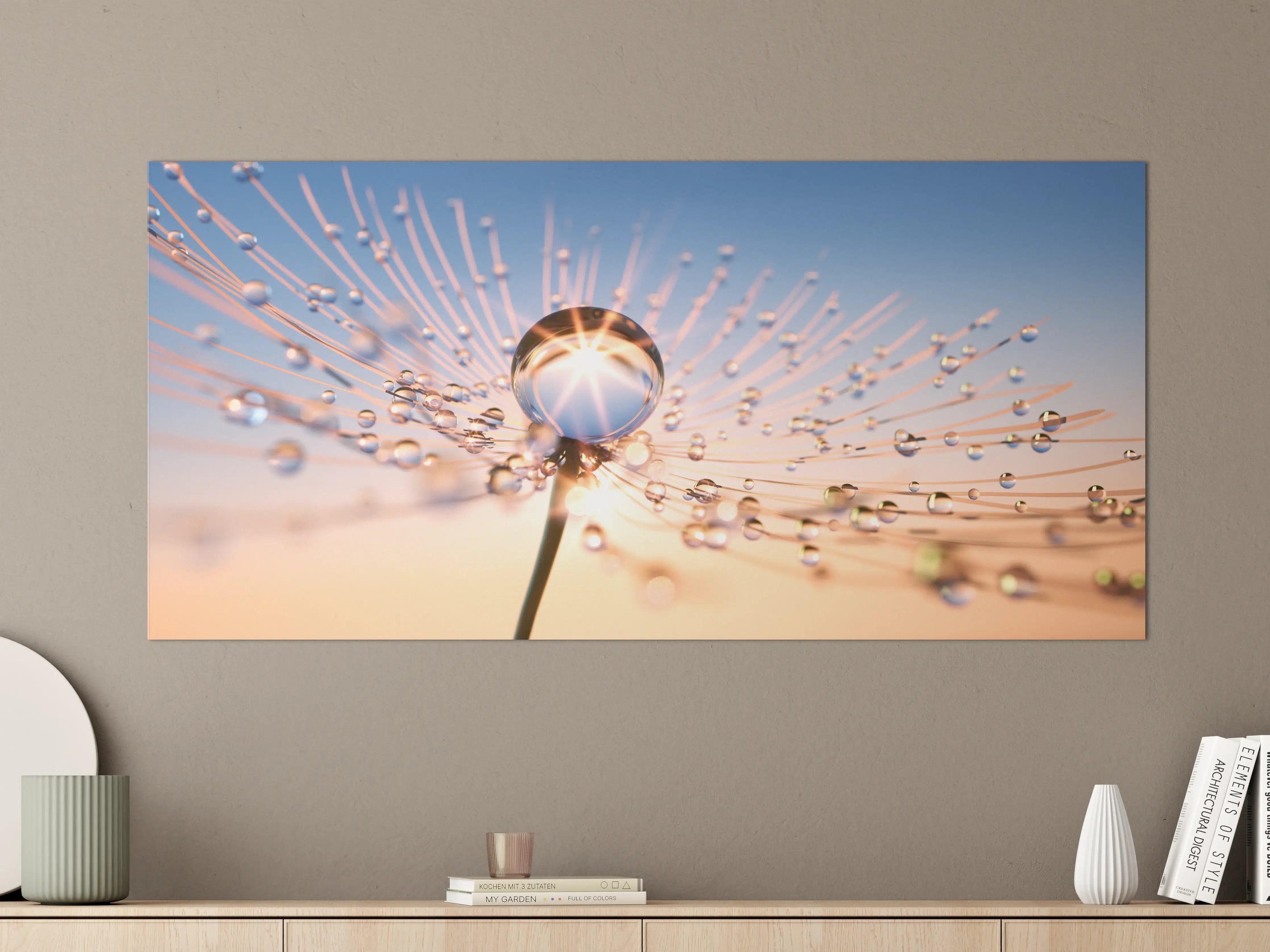 Große Wandbilder - Pusteblume in Nahaufnahme mit Tautropfen
