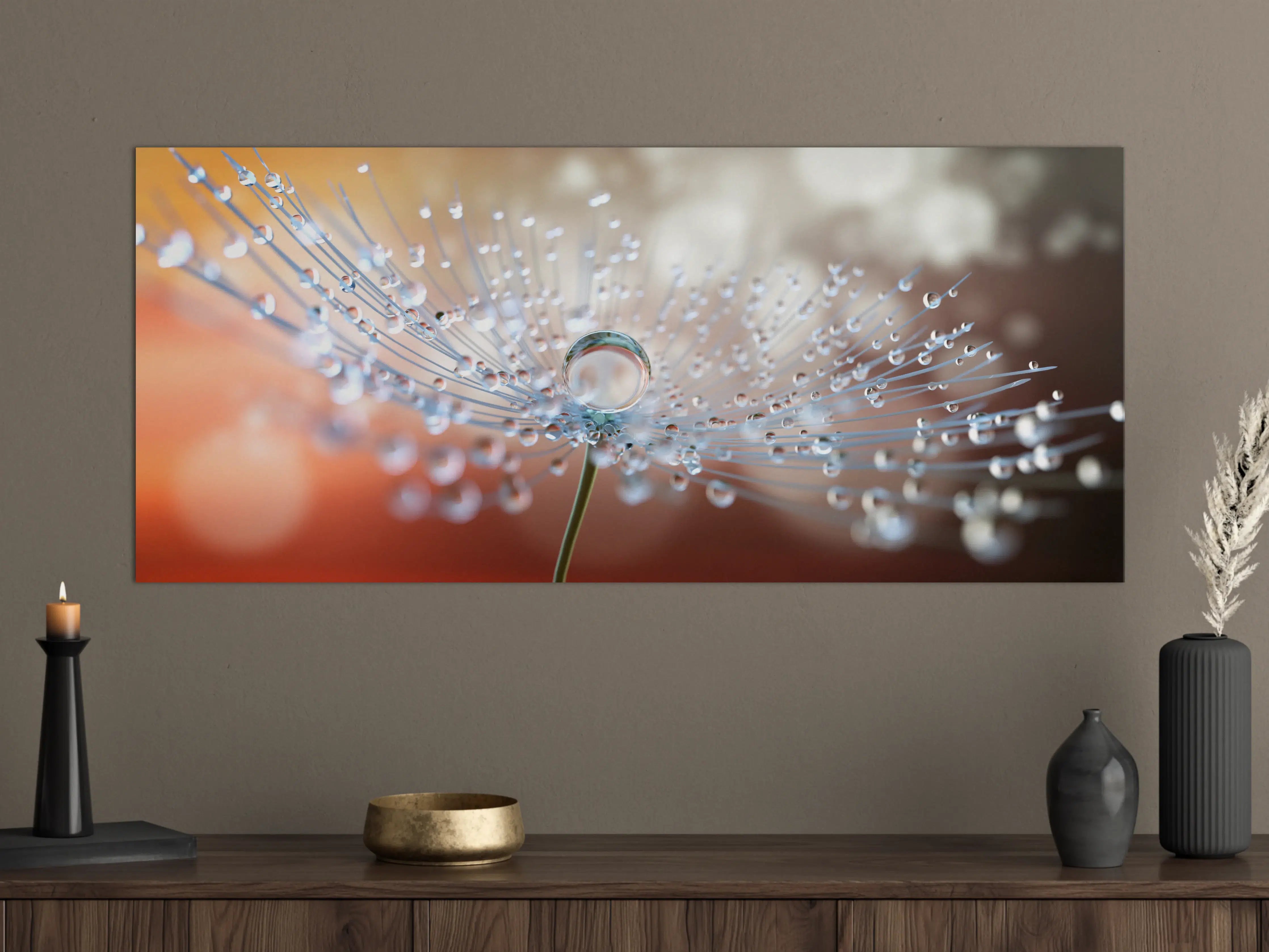 Große Wandbilder - Pusteblume mit Tautropfen bei Abendlicht