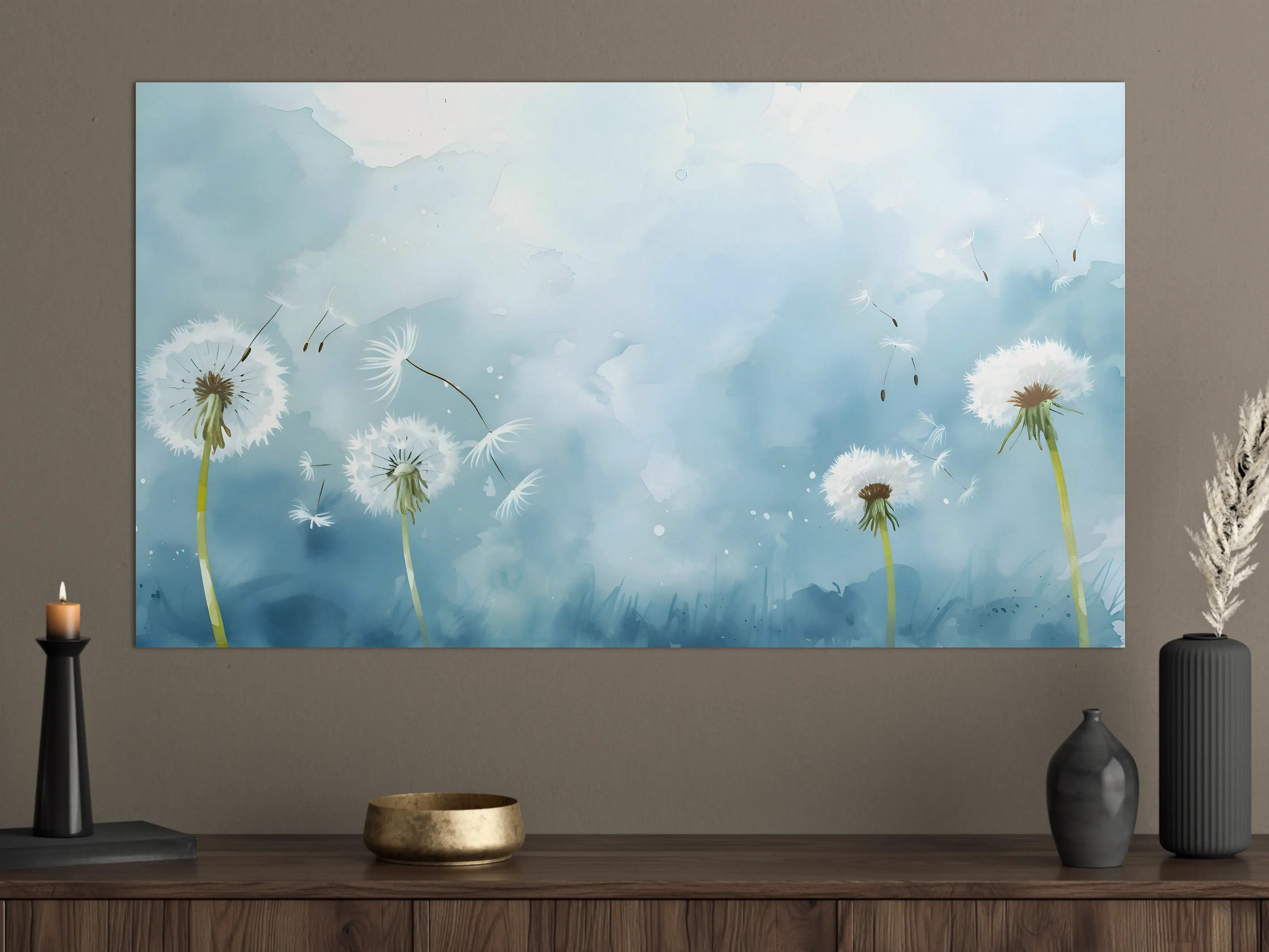 Große Wandbilder - Pusteblumen Aquarell Blau-Weiß