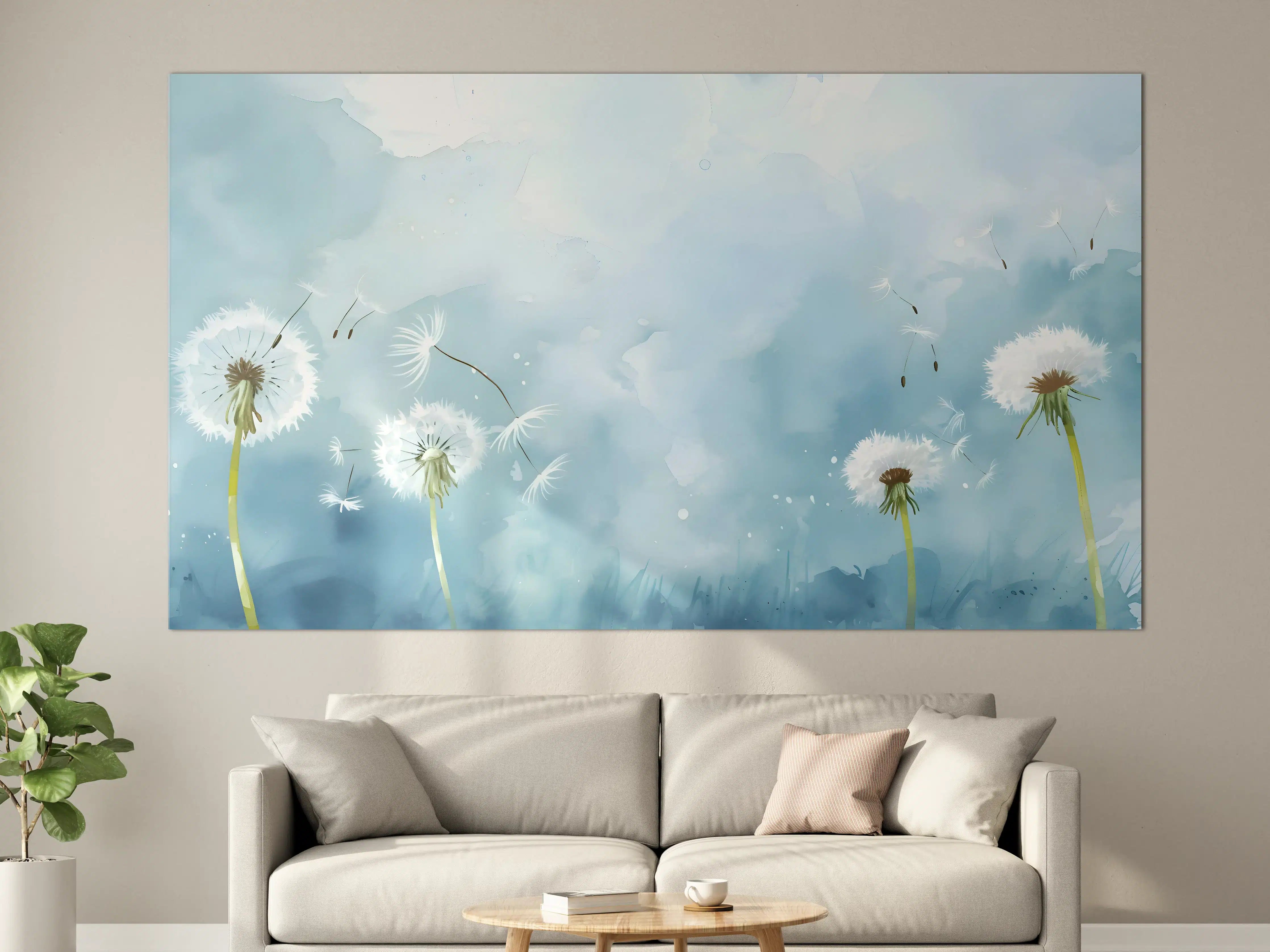 Große Wandbilder - Pusteblumen Aquarell Blau-Weiß