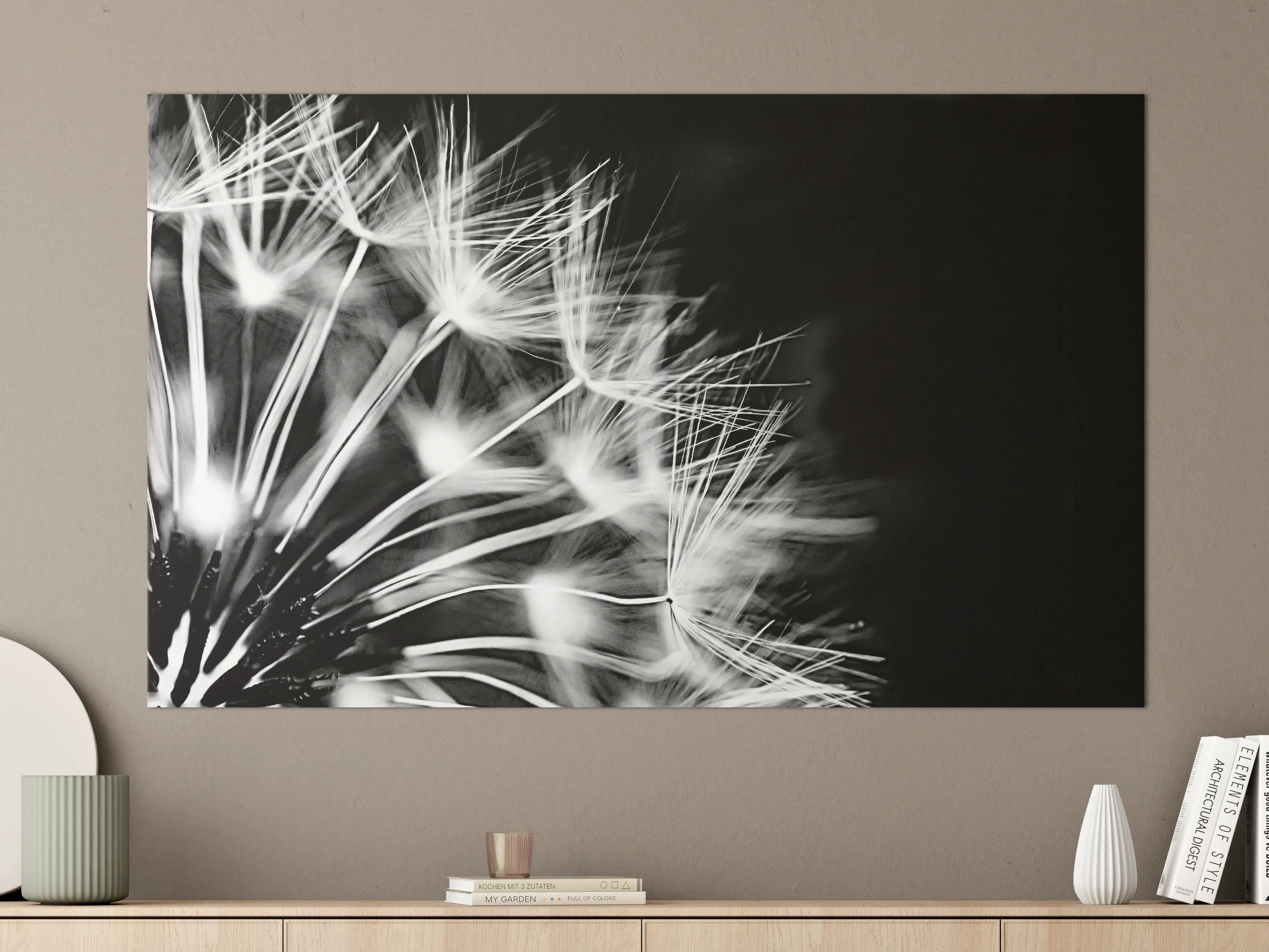 Große Wandbilder - Pusteblumen schwarz-weiß Hintergrund