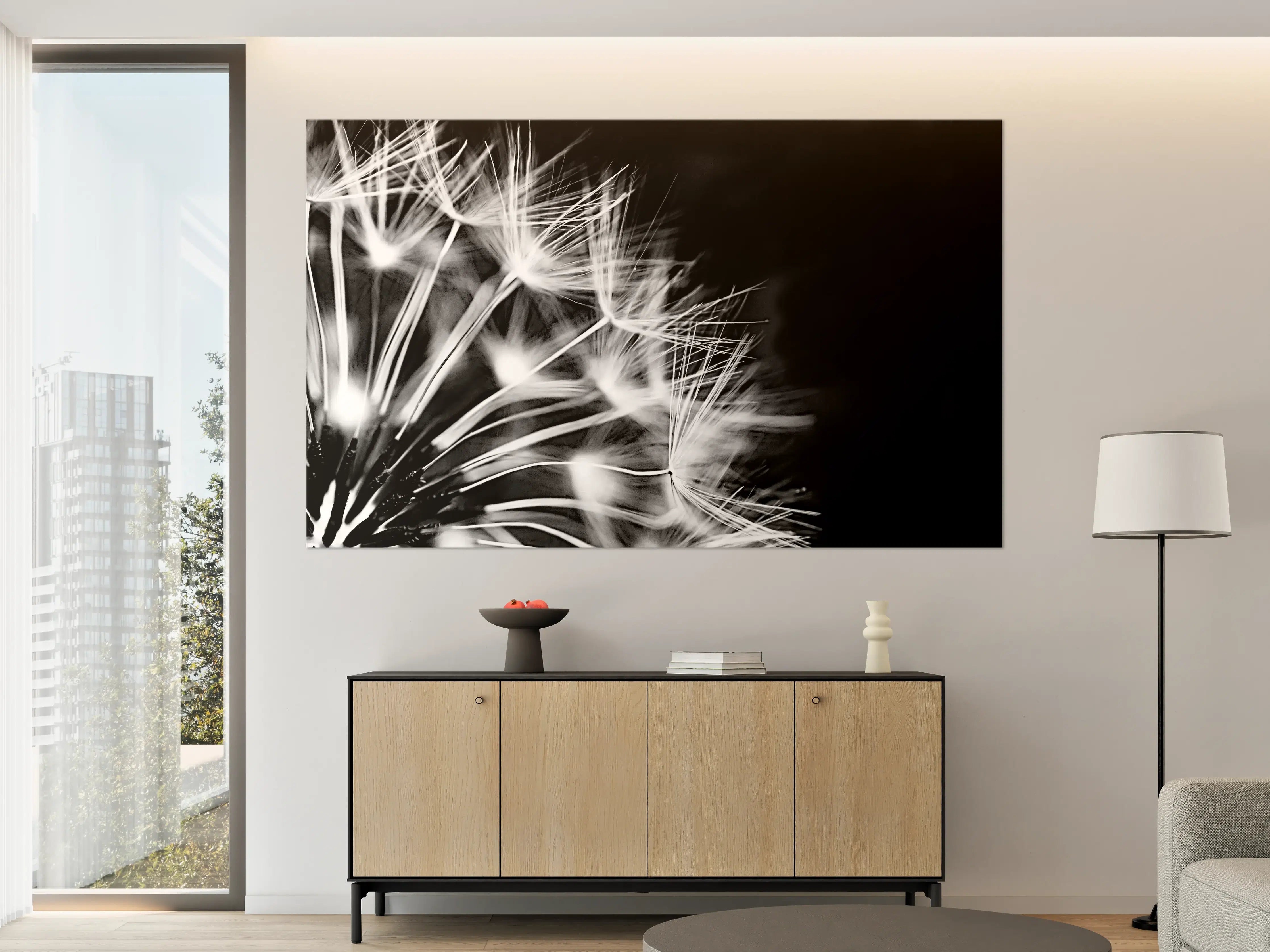 Große Wandbilder - Pusteblumen schwarz-weiß Hintergrund